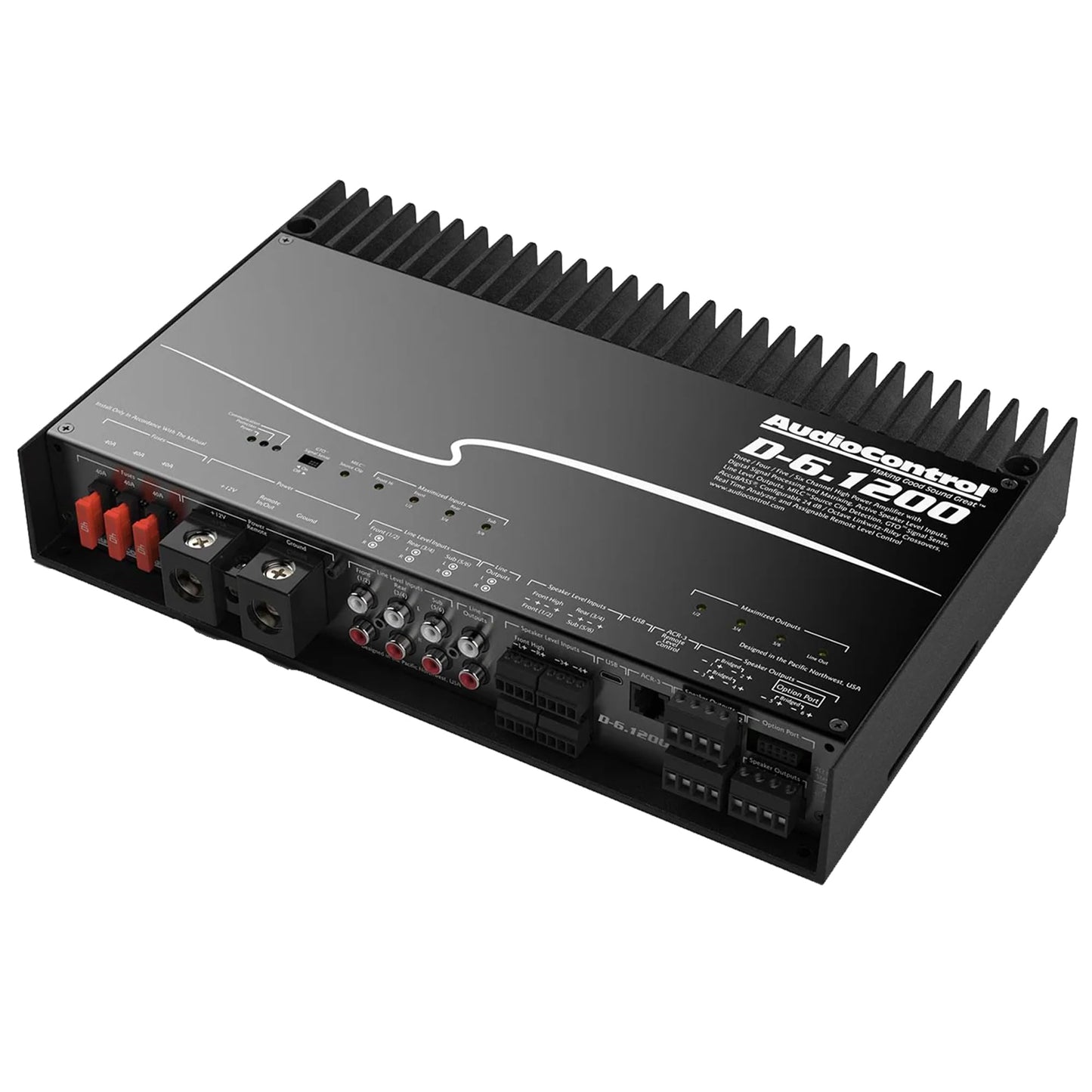 AudioControl D-6.1200 Matrix DSP 4/5/6-Channel Car Audio Amplifier with AccuBASS, 1200W, Class D Premium High-Fidelity Multichannel Amp, 30-Band Equalizer, Works with OEM & Aftermarket Sound Systems