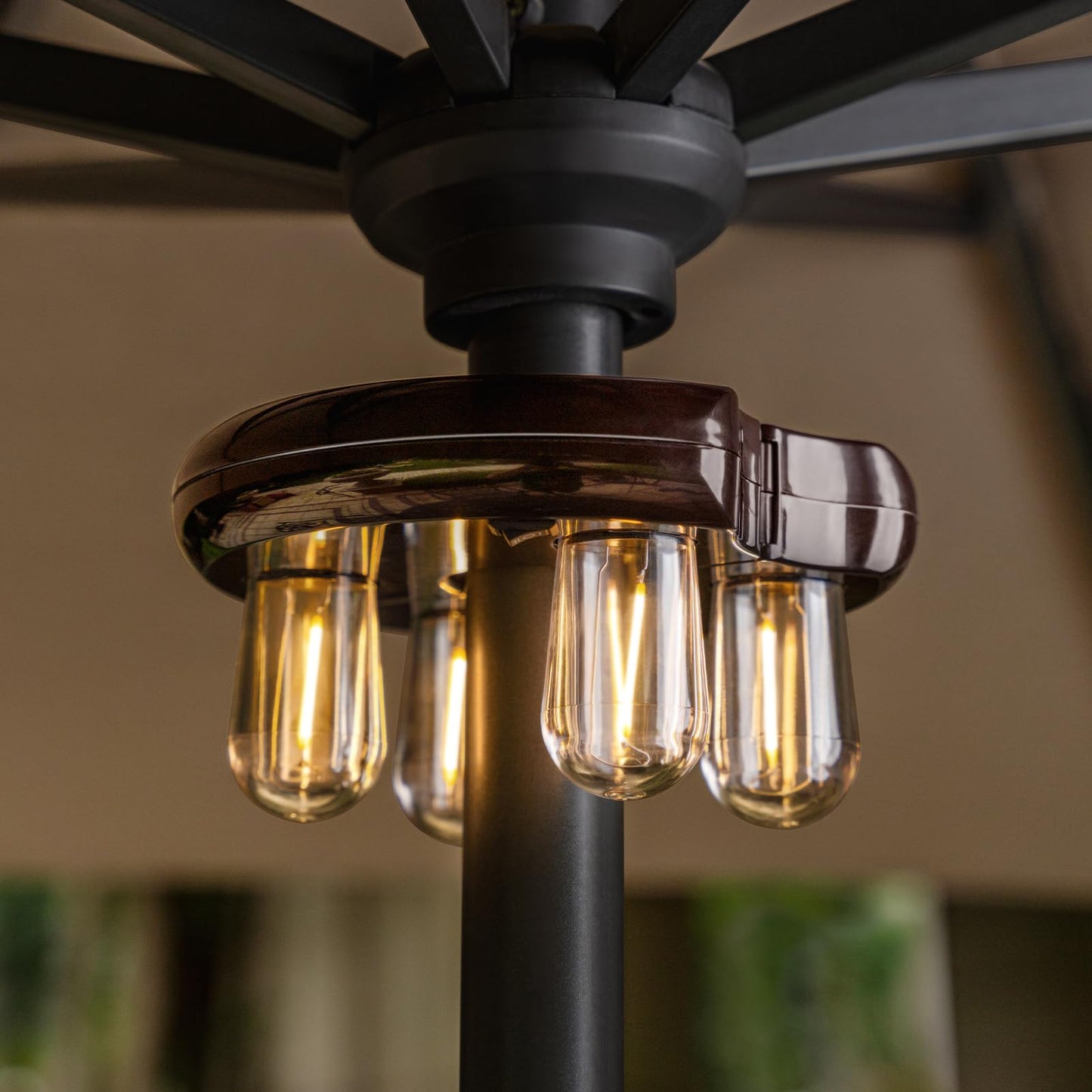 NORA·GIFT Patio 2 Packs Umbrella Light with LED Edison Bulbs, Battery Operation Cordless-Outdoor Umbrella Pole Lights with 2 Lighting Modes for Garden,Patio, Backyard, Camping or BBQ - Brown