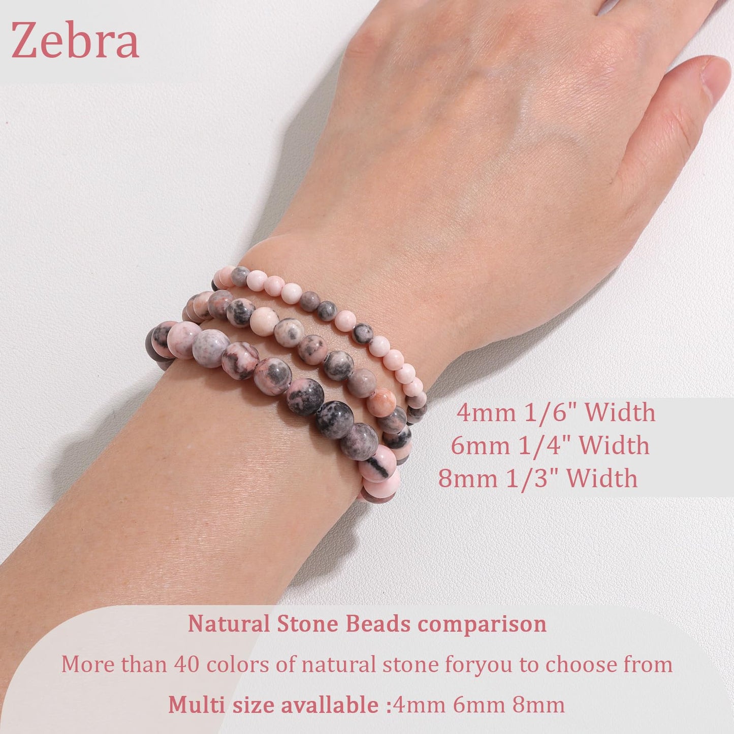 Vinswet Healing Crystal Bracelets for Women Men 8mm Zebra Natural Stone Beaded Stretch Bracelet Handmade Gemstone Reiki Spiritual Jewelry Gifts