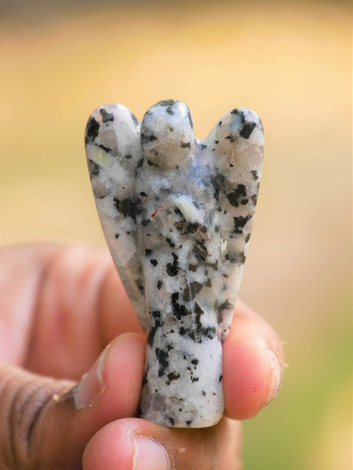 Crocon Rainbow Moonstone Guardian Angel Healing Figurine, Hand Carved Pocket Angel - Crystals for Positive Energy, Handmade Mini Statue for Love, Peace & Healing, Natural Gemstone Healing Figurine