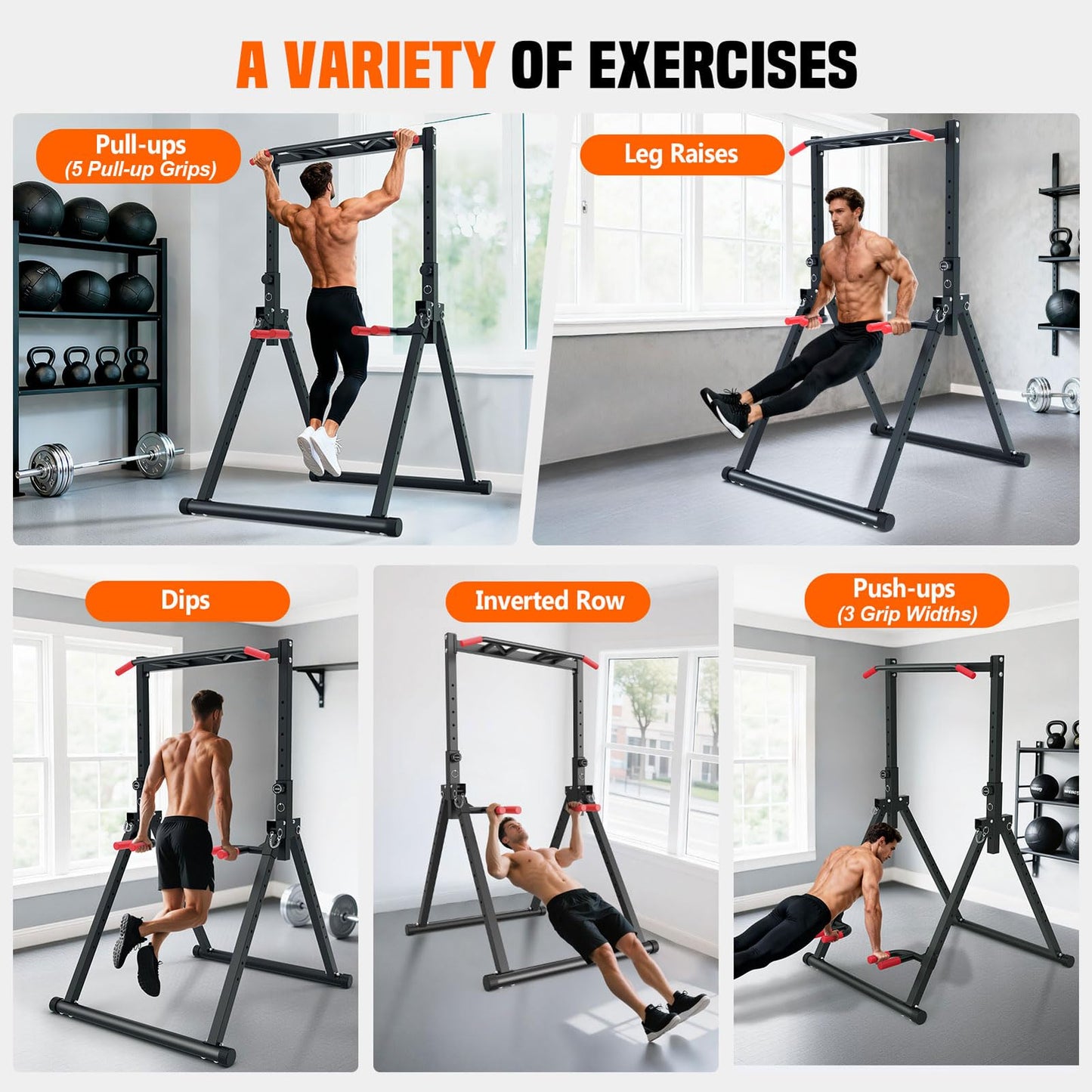 SERTT Foldable Power Tower Pull Up Bar Station, Upgraded Free Standing Pull Up Dip Station, Multi-function Workout Equipment for Home Gym Strength Training, Support 440LBS