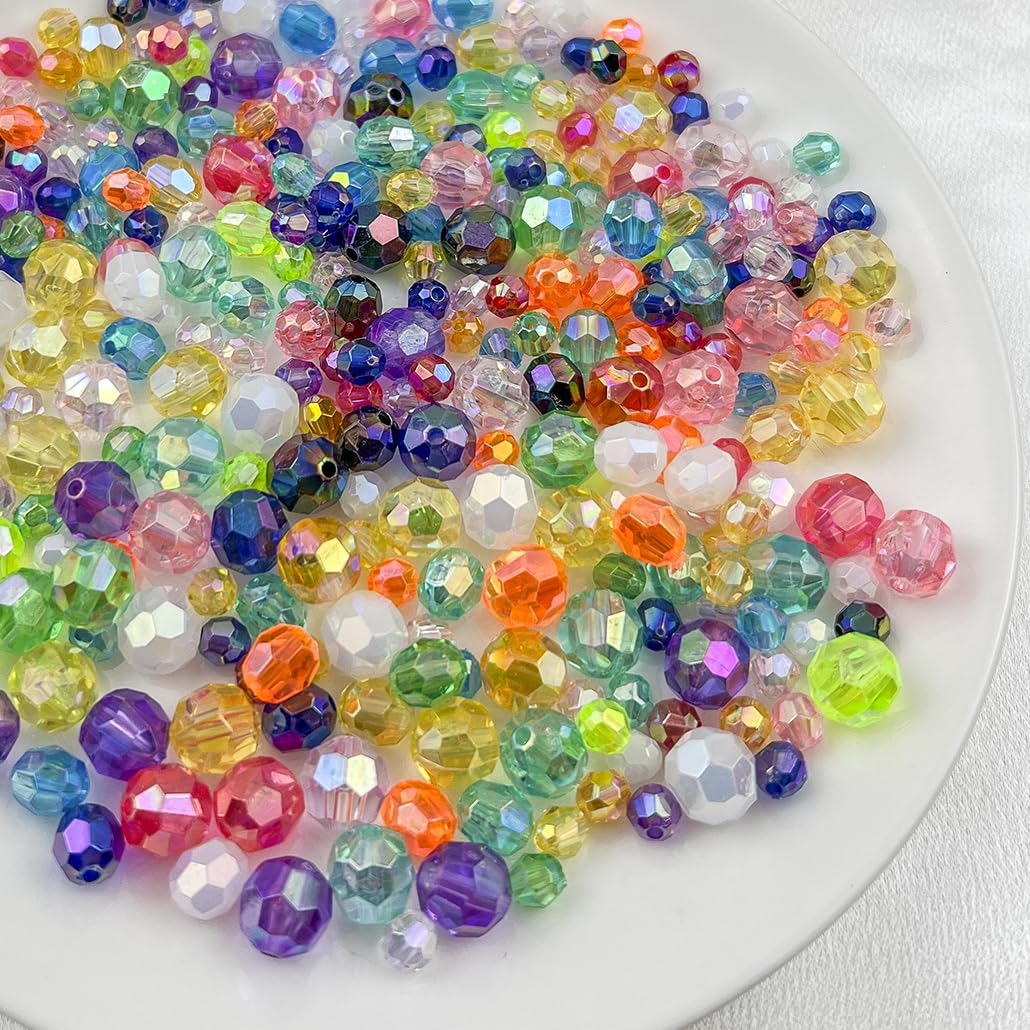 Daiyifiy 1000 Pcs 6MM Round Faceted Acrylic Beads AB Color Transparent Crystal Acrylic Beads Round Bicone Beads for Jewelry Making, Bracelets Necklaces Earrings Wind (133- Pale Yellow AB)