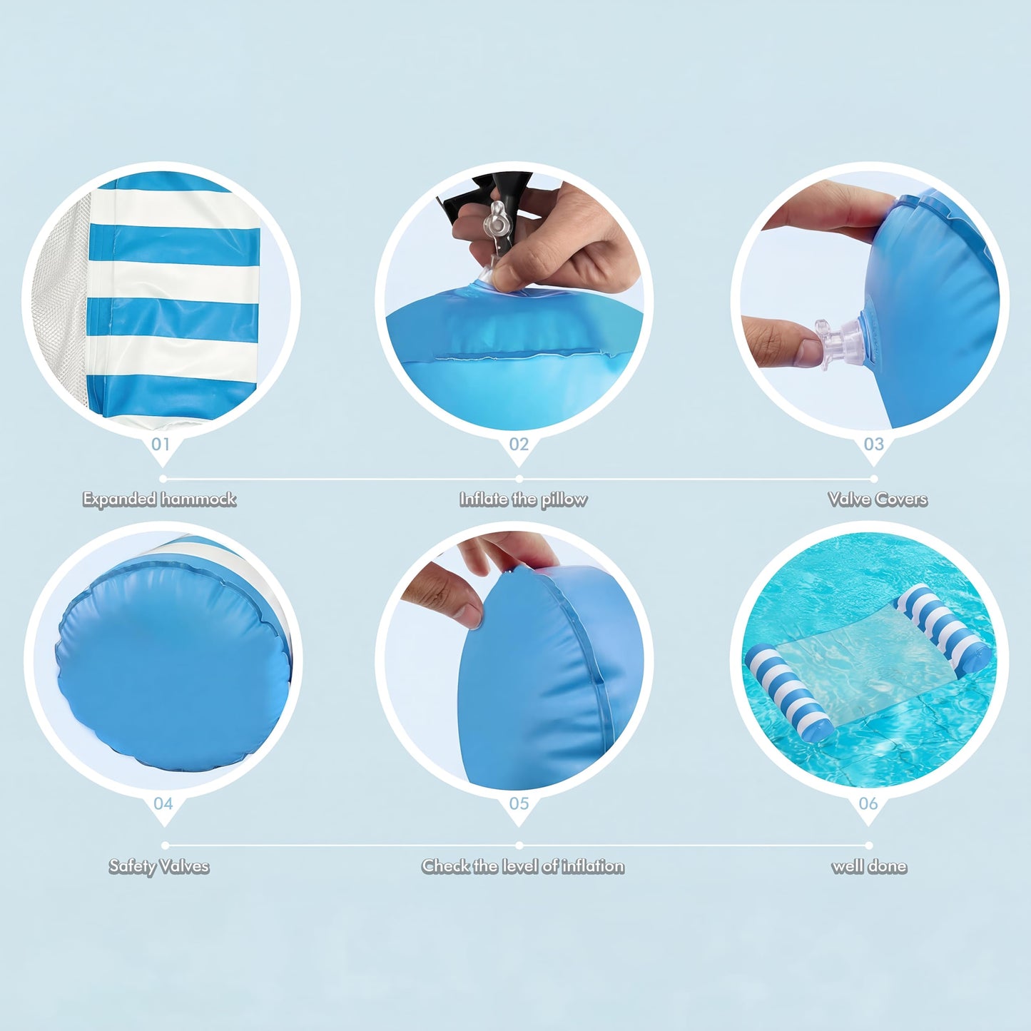 4 Pack Inflatable Pool Floats, OKSUWATER 4-in-1 Water Hammock, Pool Floats Adult Size for Swimming Pool Party Summer Lake Water Fun