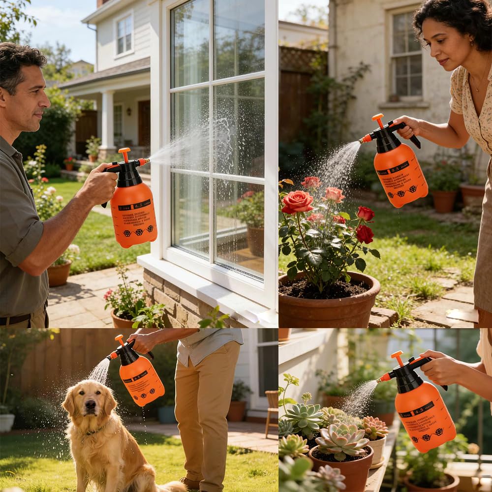 2L/0.5Gal Handheld Pressure Sprayer, Portable Pump Watering Can with Adjustable Nozzle, Garden Sprayer for Indoor Plants, Outdoor Lawn, Gardening Tools for Watering, Mist Spraying, Weed Control