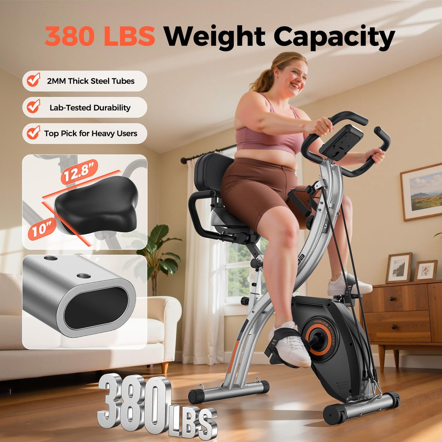 YOSUDA Exercise Bike, 5 in 1 Folding Exercise Bike for Seniors 330lbs Capacity, Magnetic X-Bike with 16-Level Resistance, Back Support Cushion for Home Gym Workout