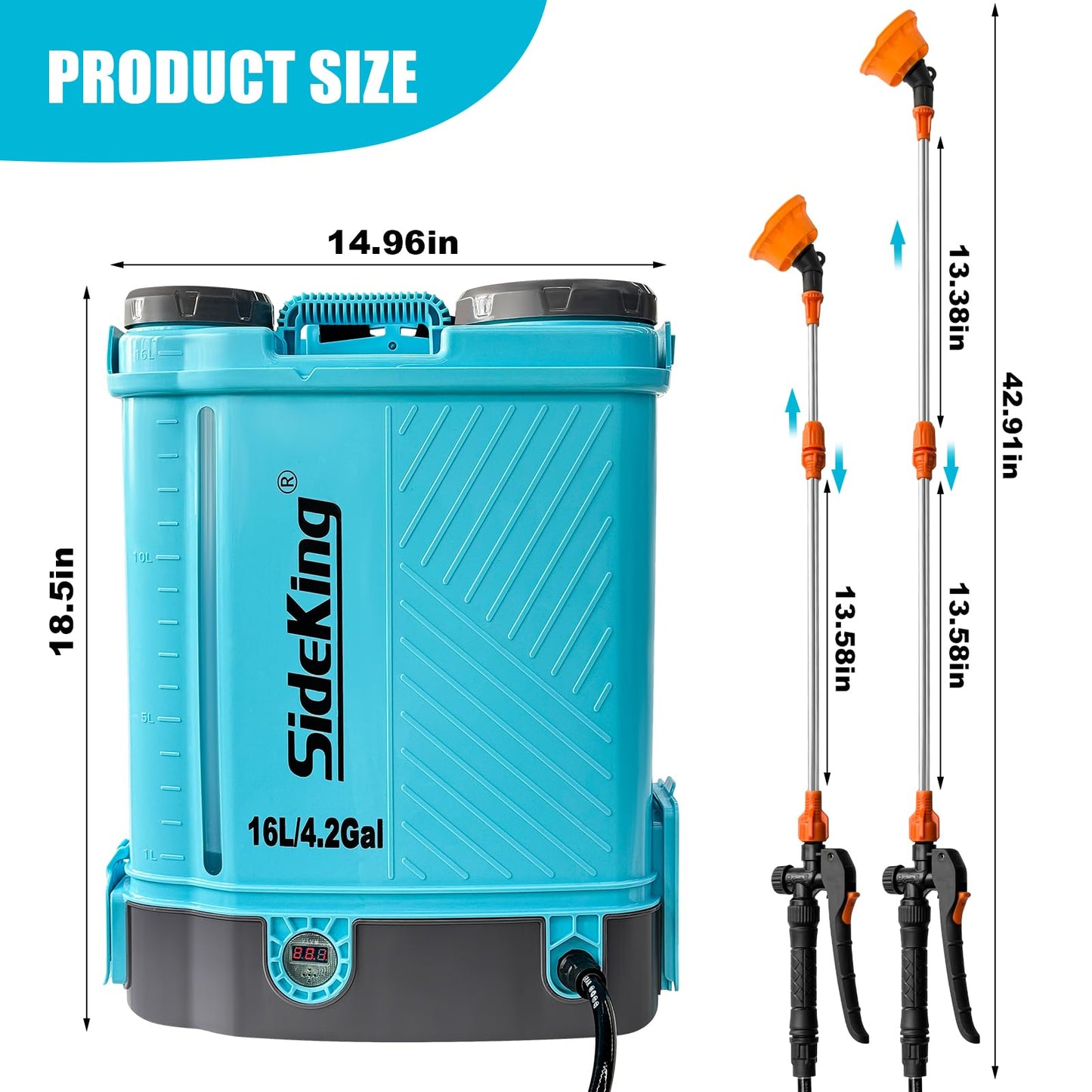 SideKing Battery Powered Backpack Sprayer 4 Gallon, 0-100 PSI Adjustable Pressure Sprayer Compatible with Makita 18V Battery, Electric Sprayer with Wand, 5 Nozzles, 2.6Ah Battery&Charger Included