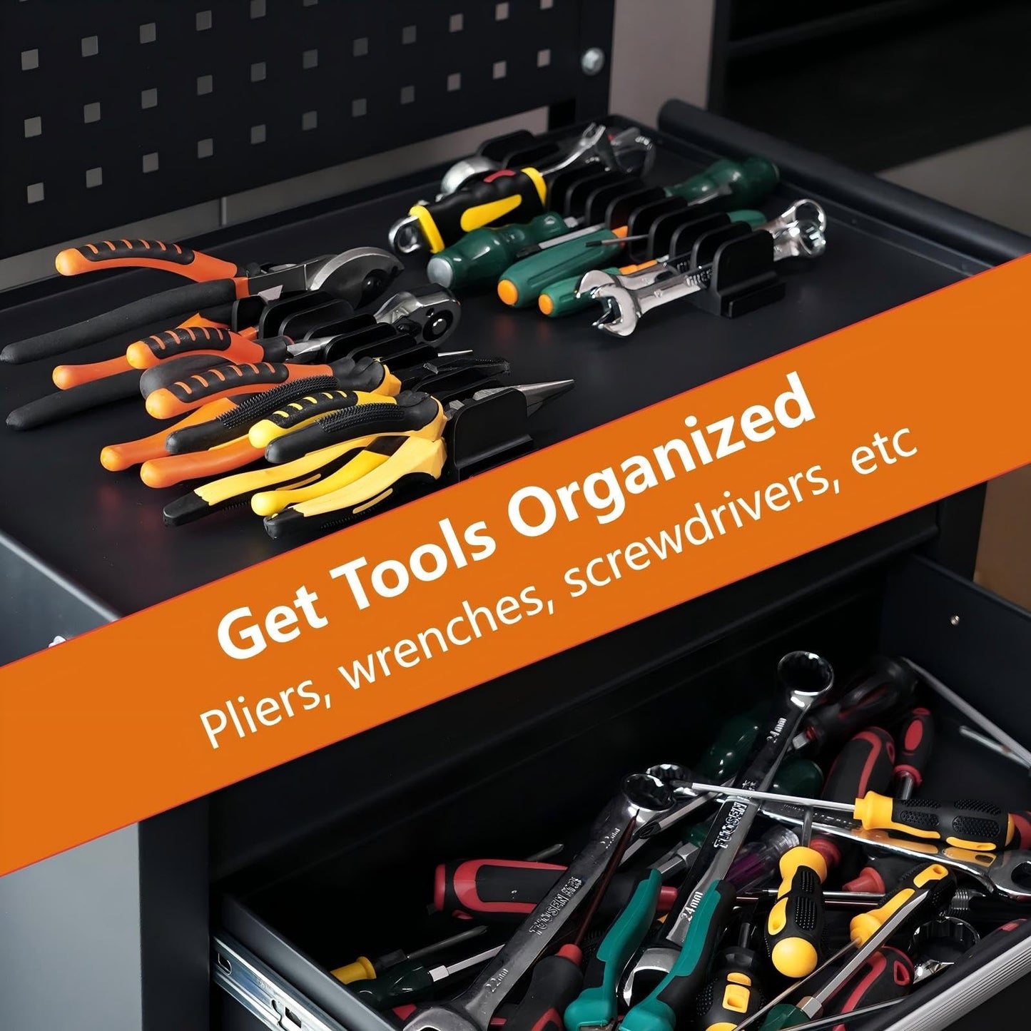 DEHOYI 24 pcs Magnetic Plier Organizer Set for Toolbox & drawer Storage|Modular Plier holders for Mechanics, Technicians, Space-Saving & Quick-Access, Gift for father and boyfriend(Yellow)
