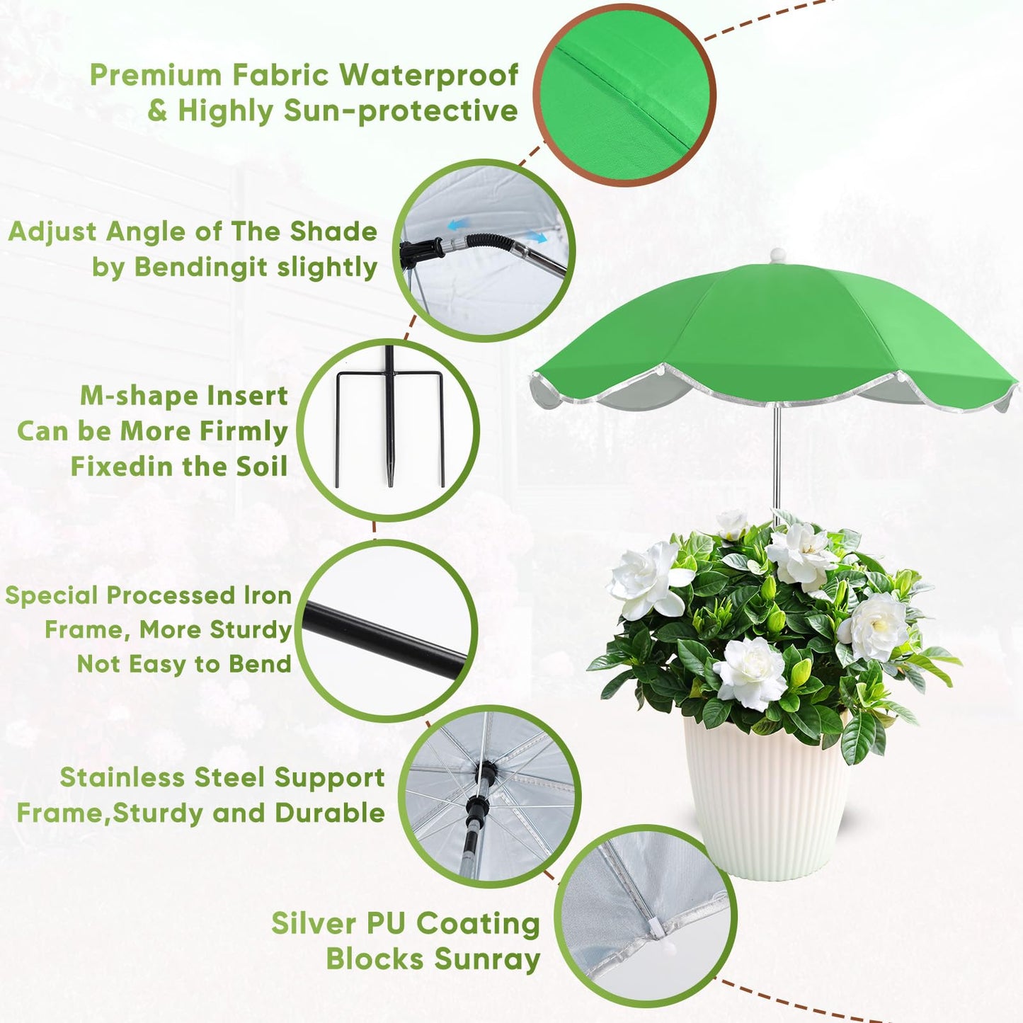LCHUANG 4Pack Plant Umbrellas for Outdoor, 24inch Plant Shades for Outdoor with Durable 39.5'' High M-Shaped Plug for Stronger Wind Resistanc Flower, Potted, Garden Beds