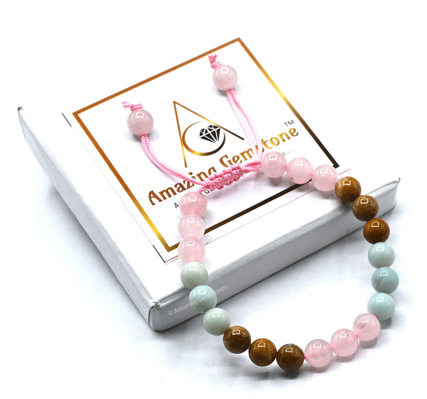 Amazing Gemstone Trauma Manifestation PTSD Bracelet - Rose Quartz Amazonite Yellow Jasper Bracelet Set for Men Women Healing Calming Anxiety Stress Relief Item Gifts(Adjustable)