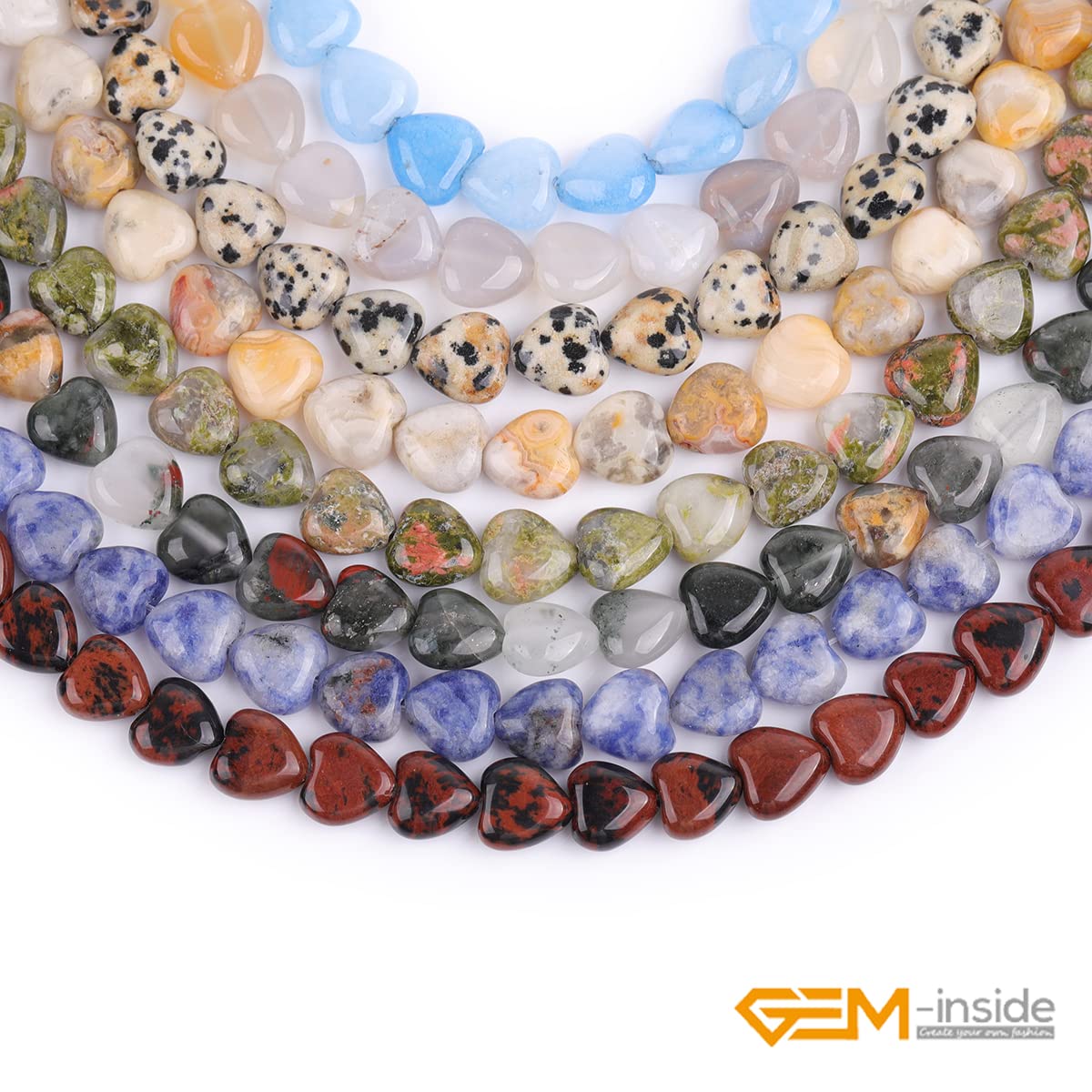 GEM-Inside 10mm Heart Charms Natural Coffee Brown Gold Swan Jasper Gemstone Stone Beads for Jewelry Making Full 15" Strand Power Energy Healing Chakra Stone Beads