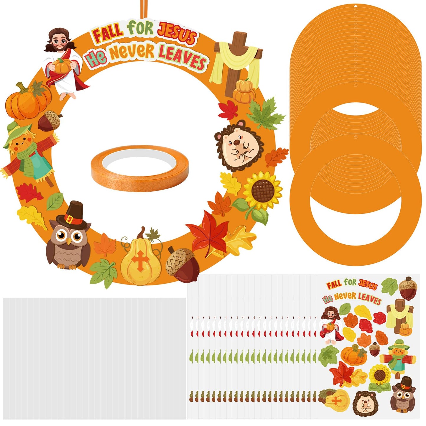 Cinrobiye 24 Set Fall Religious Wreath Craft Kit DIY Christian Wreath Crafts Make Your Own Bible Hanging Ornaments Crafts for Sunday School Art Project Activities Autumn Thanksgiving Party Favor Decor