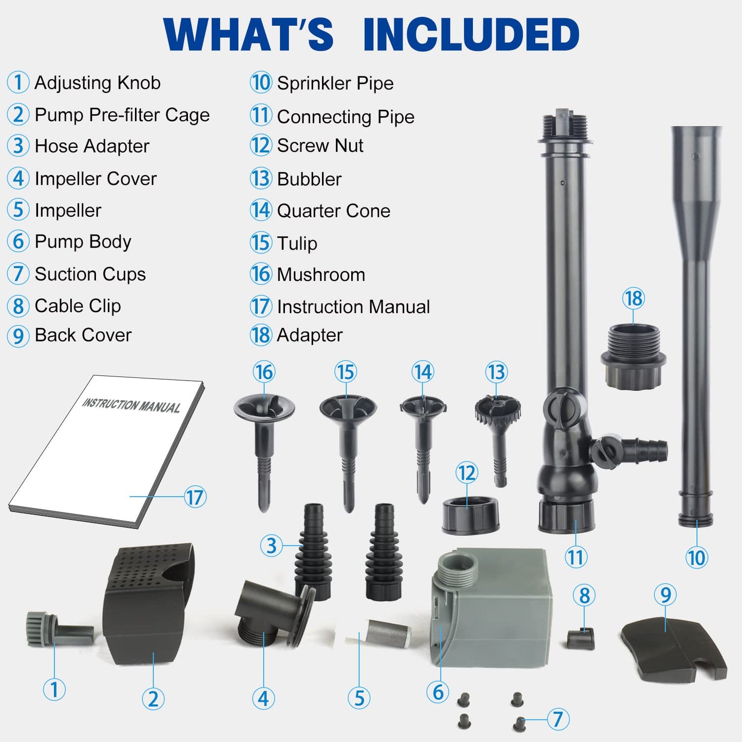 OYO WATER Pond Pumps Submersible Outdoor,185GPH Water Fountain Pump with Fountain Kits for Small Ponds