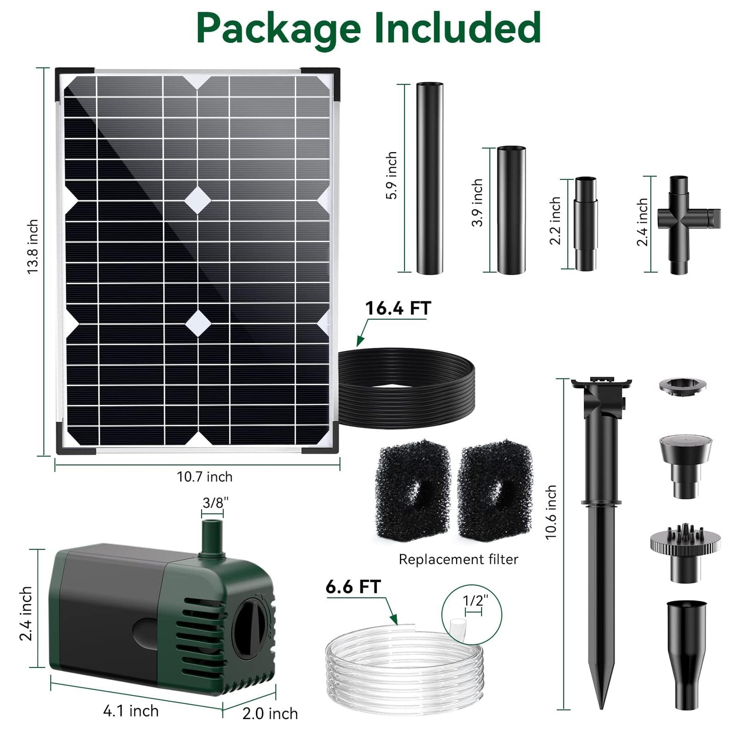 POPOSOAP Solar Water Pump Fountain,20W Solar Fountain Pump 320GPH Solar Powered Water Pump with Adjustable Flow, PVC Tubing and 16.4ft Cord Length for Ponds, Garden, Waterfall, Fish Pond
