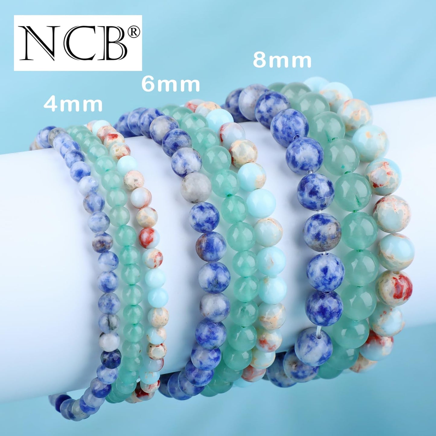 NCB 3-Piece 4mm Natural Crystal Gemstone Stretch Bracelets – Agalmatolite Jasper, Blue Spot, Green Aventurine Handmade Reiki Energy Healing Jewelry for Meditation,Yoga, Unisex