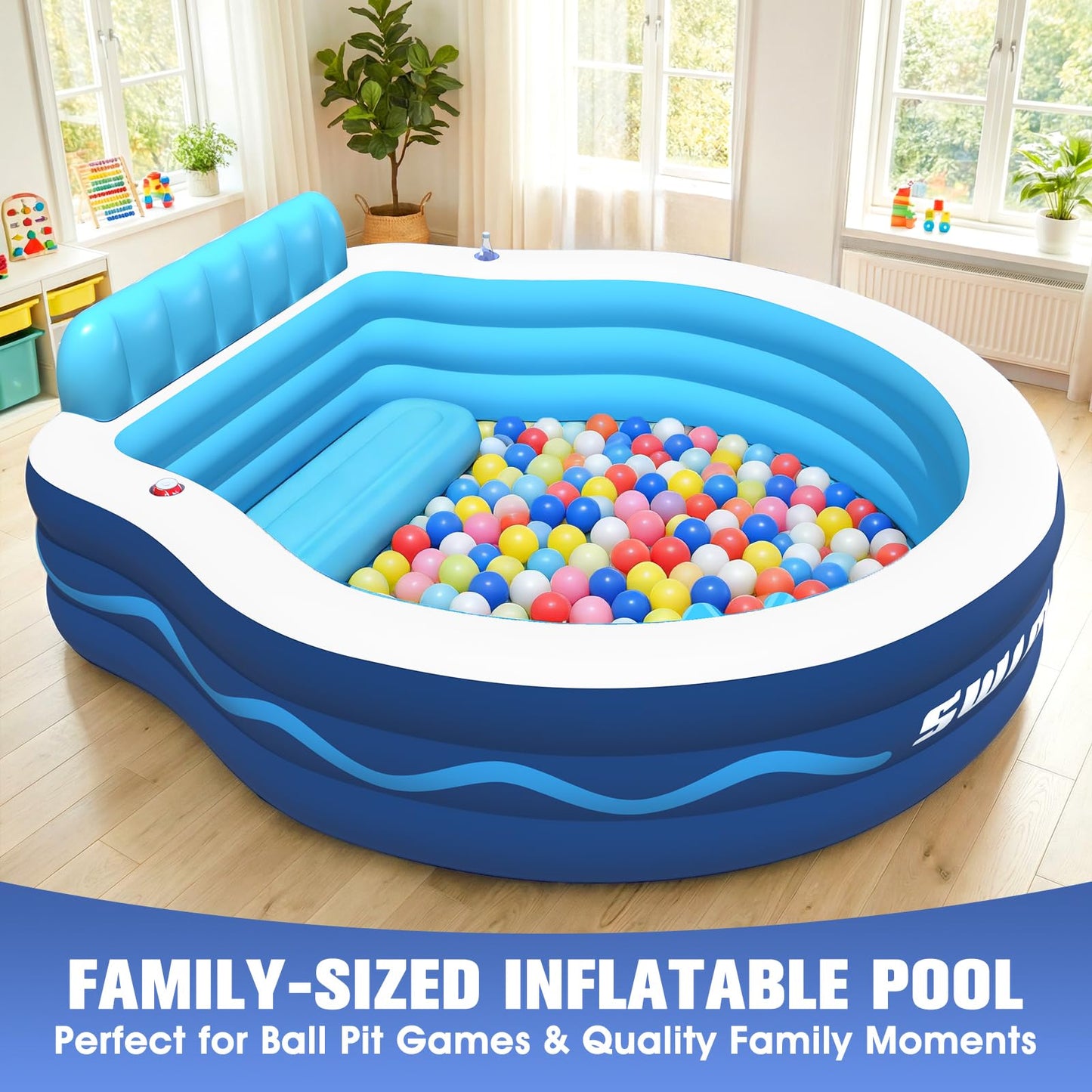 AixPool Inflatable Pool with Seats and Headrest,Oversized Thickened Large Blow Up Pool for Audlt,Inflatable Backyard Pools for Adult,Durable Swim Center Inflatable Family Lounge Pool 90"×90"×20"-White