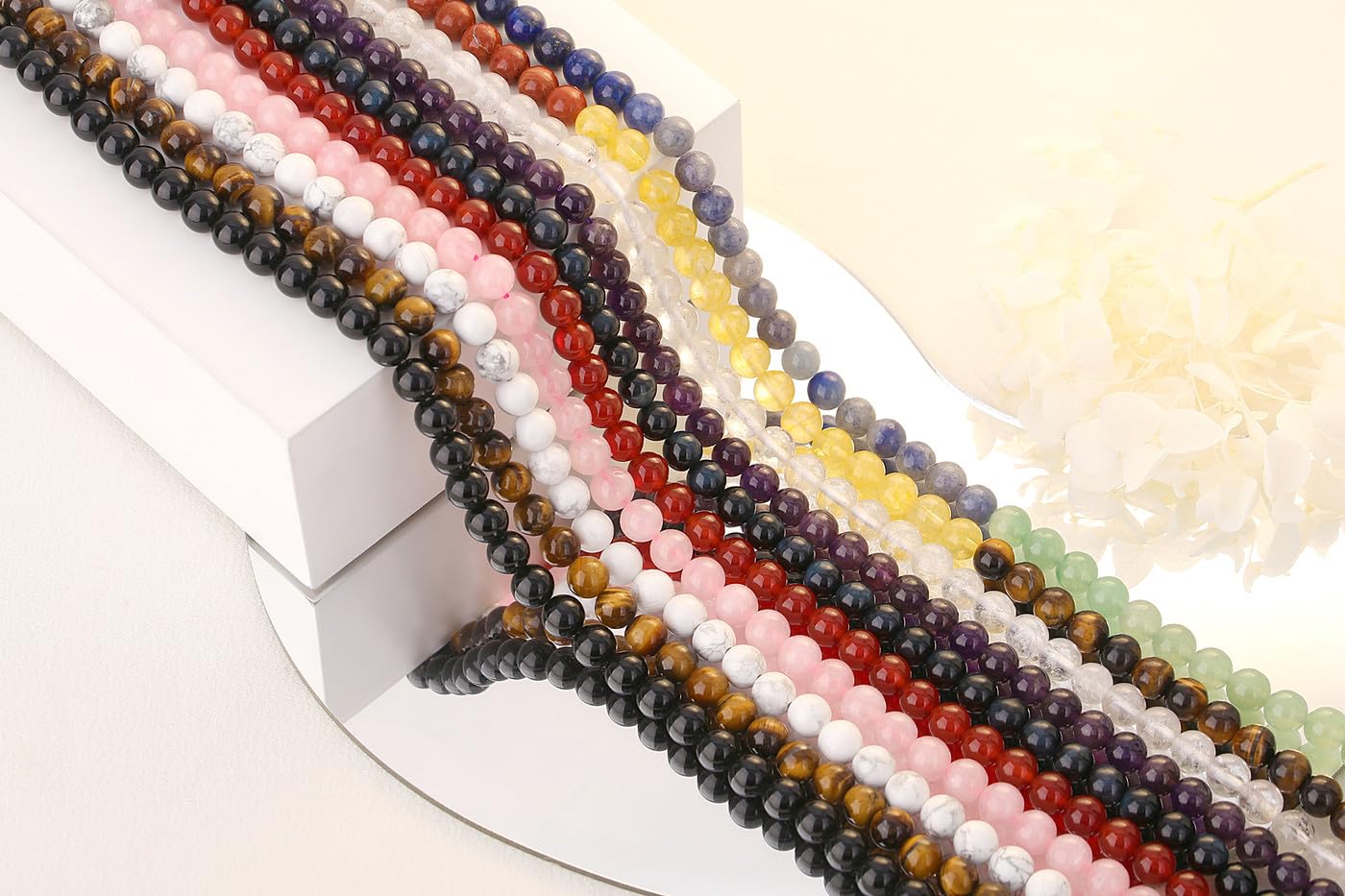 QINJIEJIE 100PCS Howlite Beads 8mm Natural Beads Round Loose Gemstone Bead for Bracelet Beading Crystal Jewelry Making DIY Necklace Earrings 0.32"