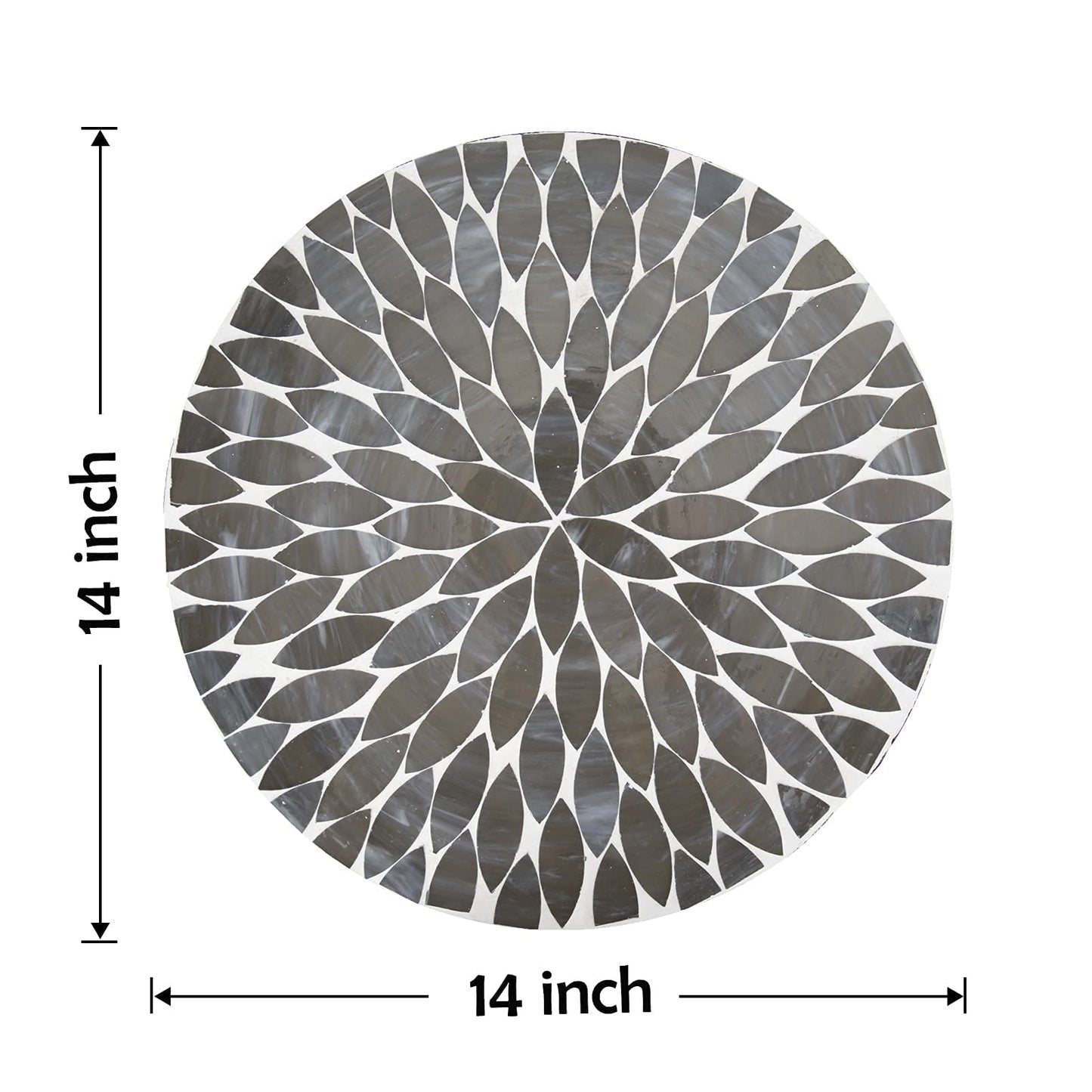 Vipush Outdoor Side Table Mosaic Accent Table End Table Plant Stand for Patio Garden Backyard Balcony Porch,14'' Round Mosaic Table Top with Black Iron,Grey
