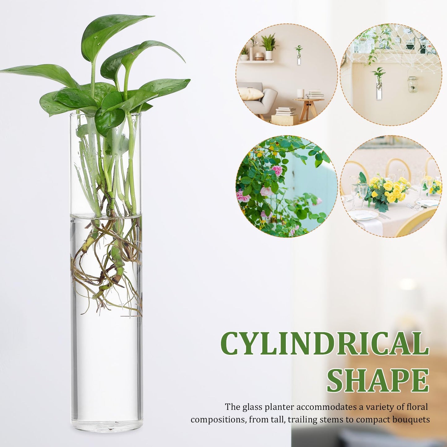 FOMIYES Wall Hanging Glass Planter Vase Set, 2pcs Large Cylinder Glass Wall Vases for Indoor Plants, Hydroponic Propagation Station and Terrarium Flower Holders, Home Décor