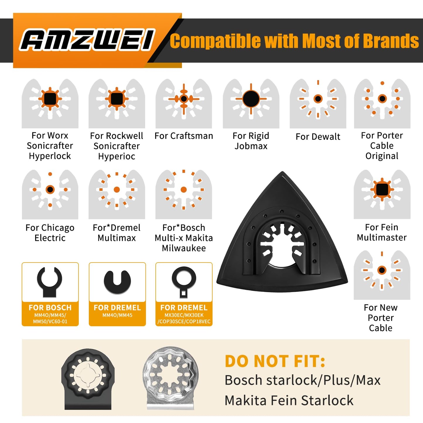 AMZWEI Upgraded 266CS Zirconia Oscillating Tool Sanding Kit with 3 Triangle & 3 Finger Sanding Pads, 260 Detail Sandpapers for Corner Wood Plaster Sanding, Comptatible with Dewalt, Milwaukee, Ryobi