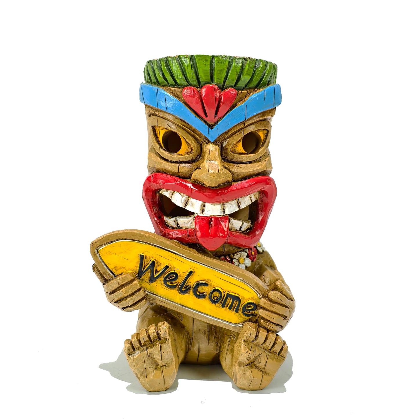 Suyorpe Miniature Tiki Garden Statue Solar Outdoor Decorations - Tiki Bar Welcome Sign Lights for Patio Yard Lawn Ornaments Gifts for Birthday Housewarming Summer 3.2''(W) x 3.4''(D) x 5.9''(H)