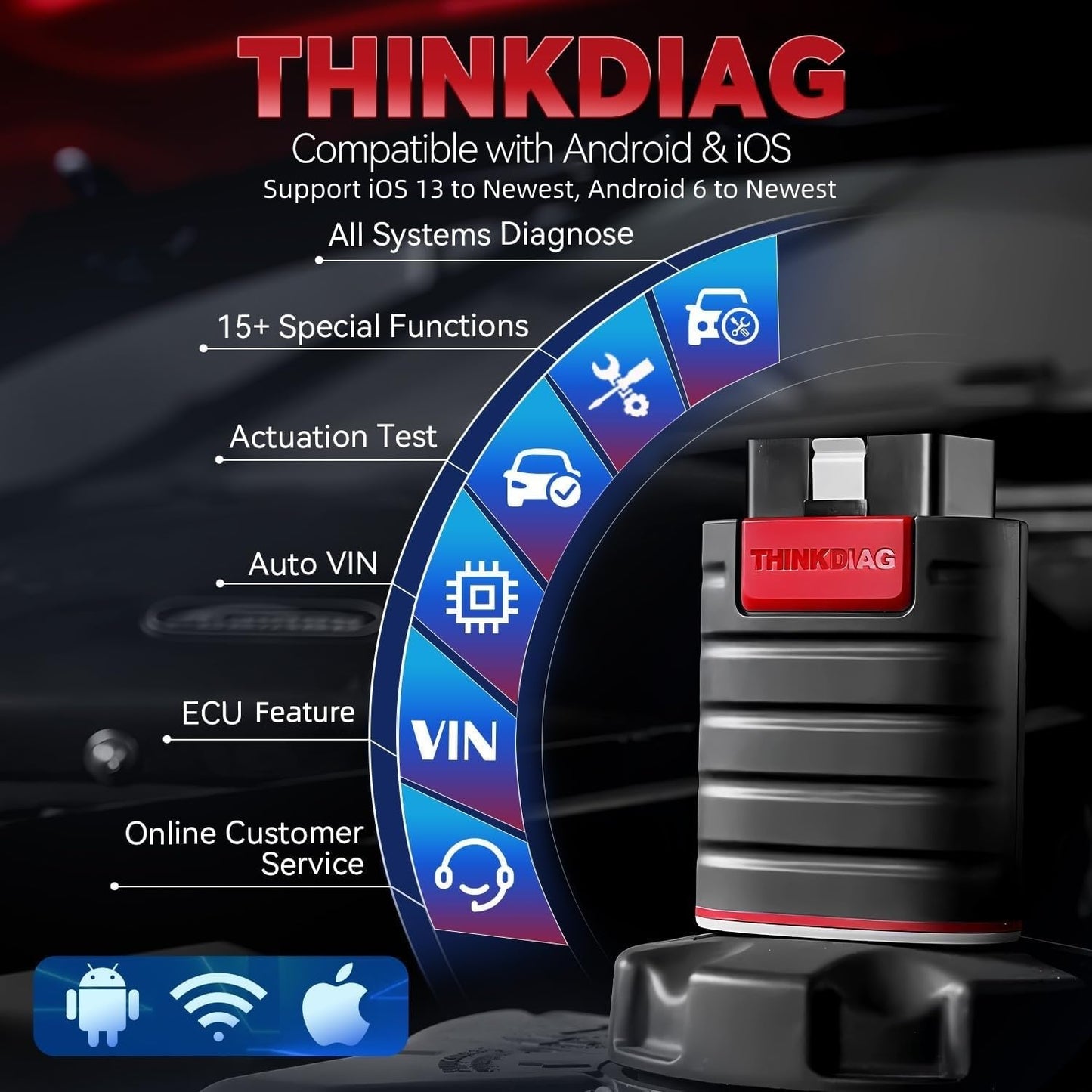Thinkdiag OBD2 Scanner Bluetooth Full System Bidirectional Diagnostic Scan Tool OE Level Code Reader with ECU Function 15+ Reset Service FCA AutoAuth All Software 1 Year Update Fits for iOS & Android
