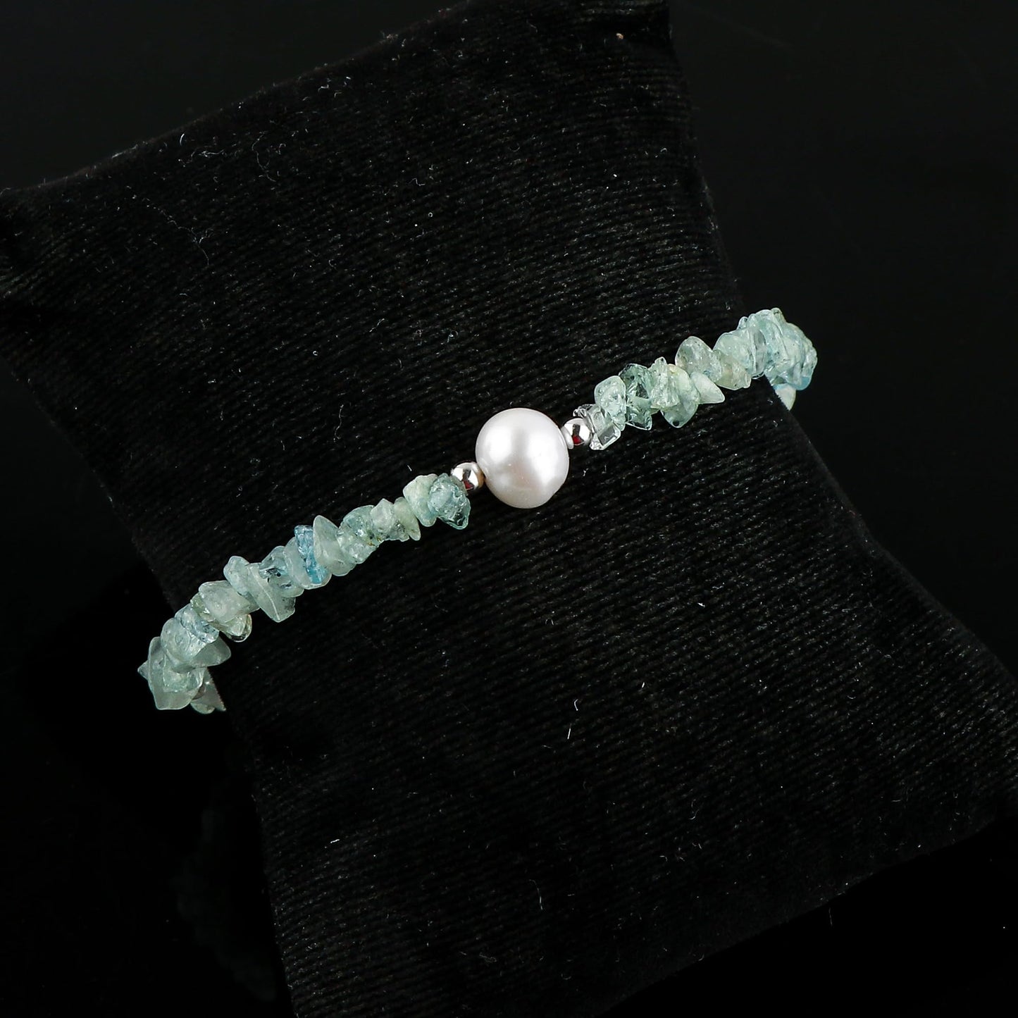 CRYSTALIS Natural Aquamarine Beads Slider Bolo Bracelet with Elegant Pearl, Uncut Chips Nuggets Crystals, Chakra Healing Gemstone, Women Jewelry, 925 Sterling Silver Slider 10 inch
