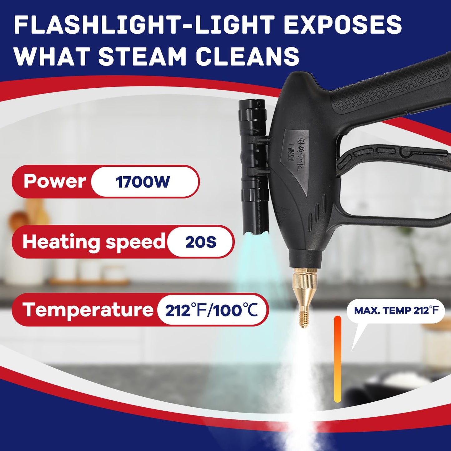 Moongiantgo 1700W High Pressure Steam Cleaner Handheld Portable Instant Steam Cleaning Machinefor Commercial Home USe Kitchen Bathroom Grout Tile Car Detailing (Black, 110V)