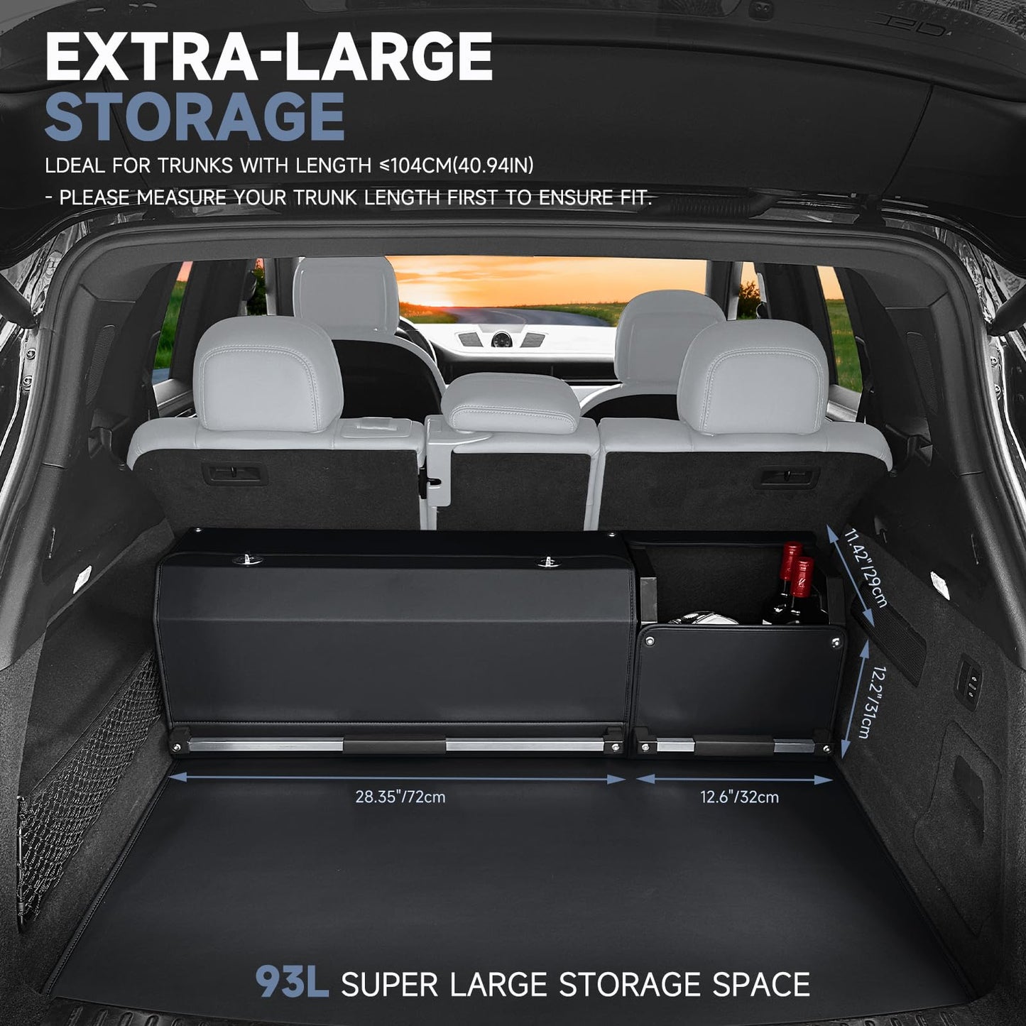 XCF Car Trunk Organizer, Collapsible Leather Car Trunk Storage Organizer with Lid and Sturdy Handle Car Organizer and Storage for SUV, Truck, Sedan (Black, 41 x 11.4 x 12.2in)