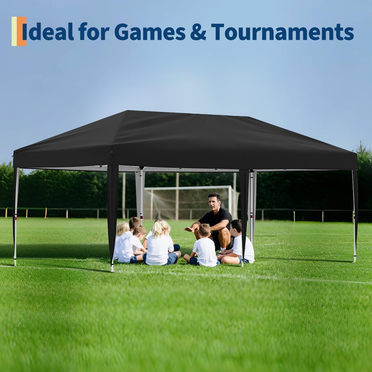 10x20 Pop Up Canopy with 4 Sidewalls, Beach Ten with One Push Setup, Heavy Duty Outdoor Instant Canopy Tent with Portable Roller Bag, Silver Coated Top, 3 Adjustable Height, Sandbags,Black