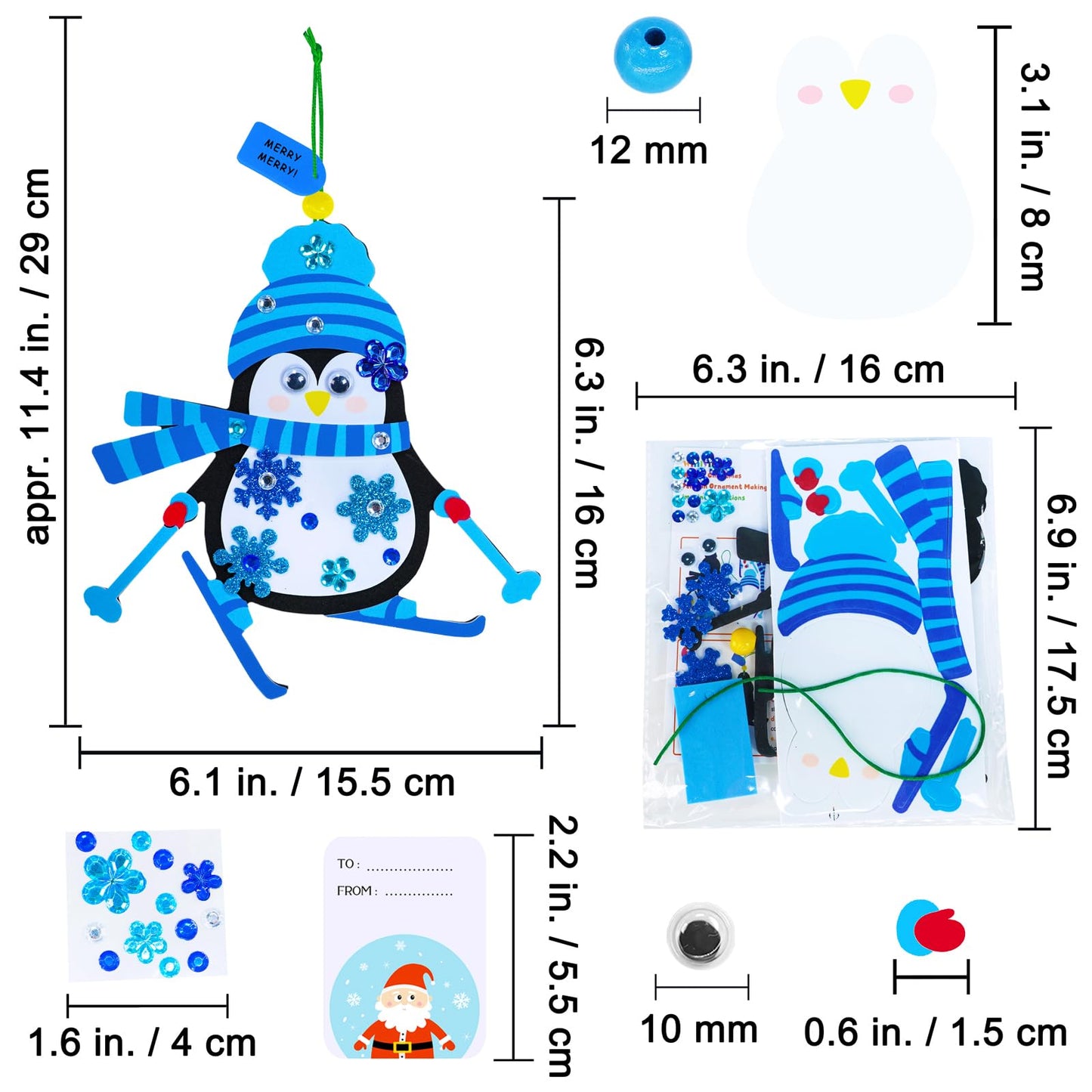 Winlyn 24 Sets Holiday Decorations DIY Christmas Tree Ornaments Winter Crafts Kits Foam Reindeer Penguin Snowman Foam Stickers for Kids Holiday Seasonal Gift Home Classroom Activities Party Favors