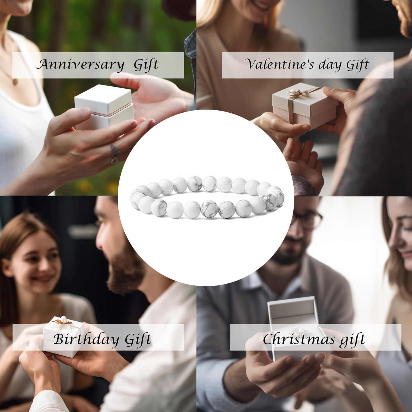 Cryhand Handmade 8mm Beaded Bracelets For Men Protection Bracelet For Women Chakra Feng Shui Stretchy Handmade Lucky Money Stretchy Crystal Bracelets Best Gifts (Howlite)