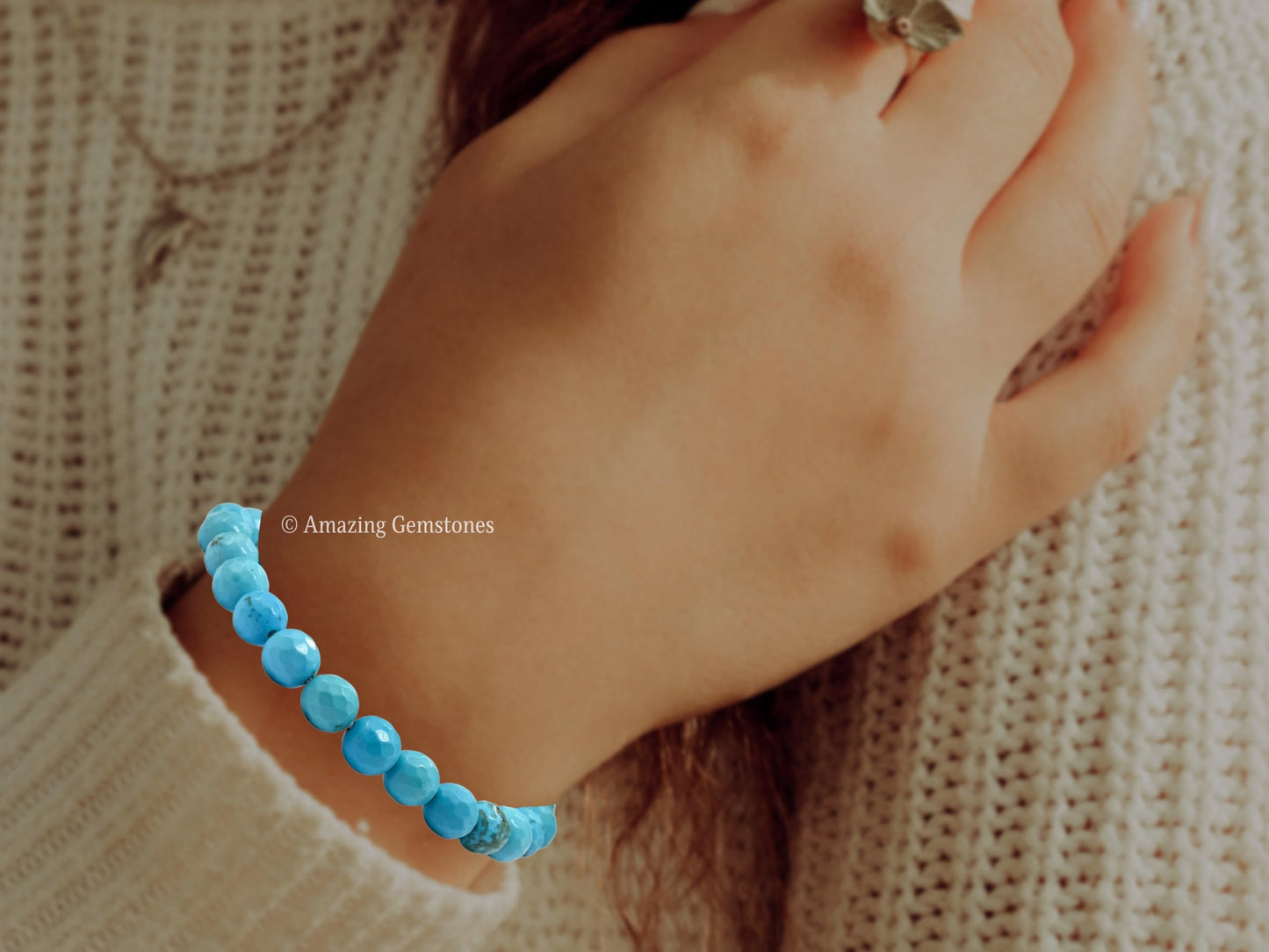 Amazing Gemstone Turquoise Bracelet for Women - Chakra Mens Bracelet Protection Crystals and Healing Stones - Blessing Spiritual Meditation Stocking (Faceted Beaded Bracelet, Adjustable)