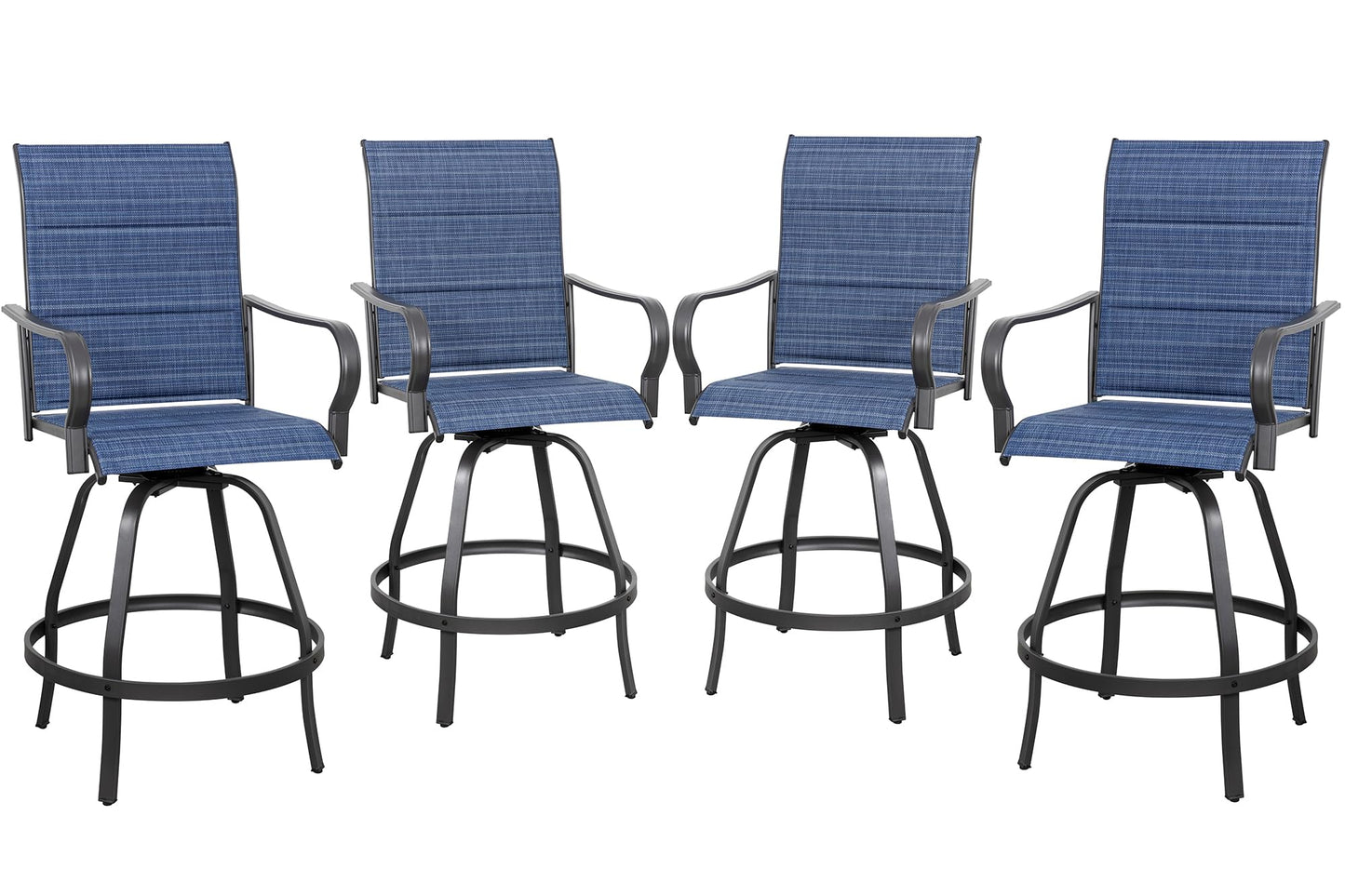 Shintenchi 4 Piece Patio Swivel Bar Chairs, All Weather Padded Textile Outdoor Metal Bar Stools Patio Chairs Set of 4, High Top Bistro Set Furniture for Balcony, Backyard, Lawn Garden, Deck, Deep Blue