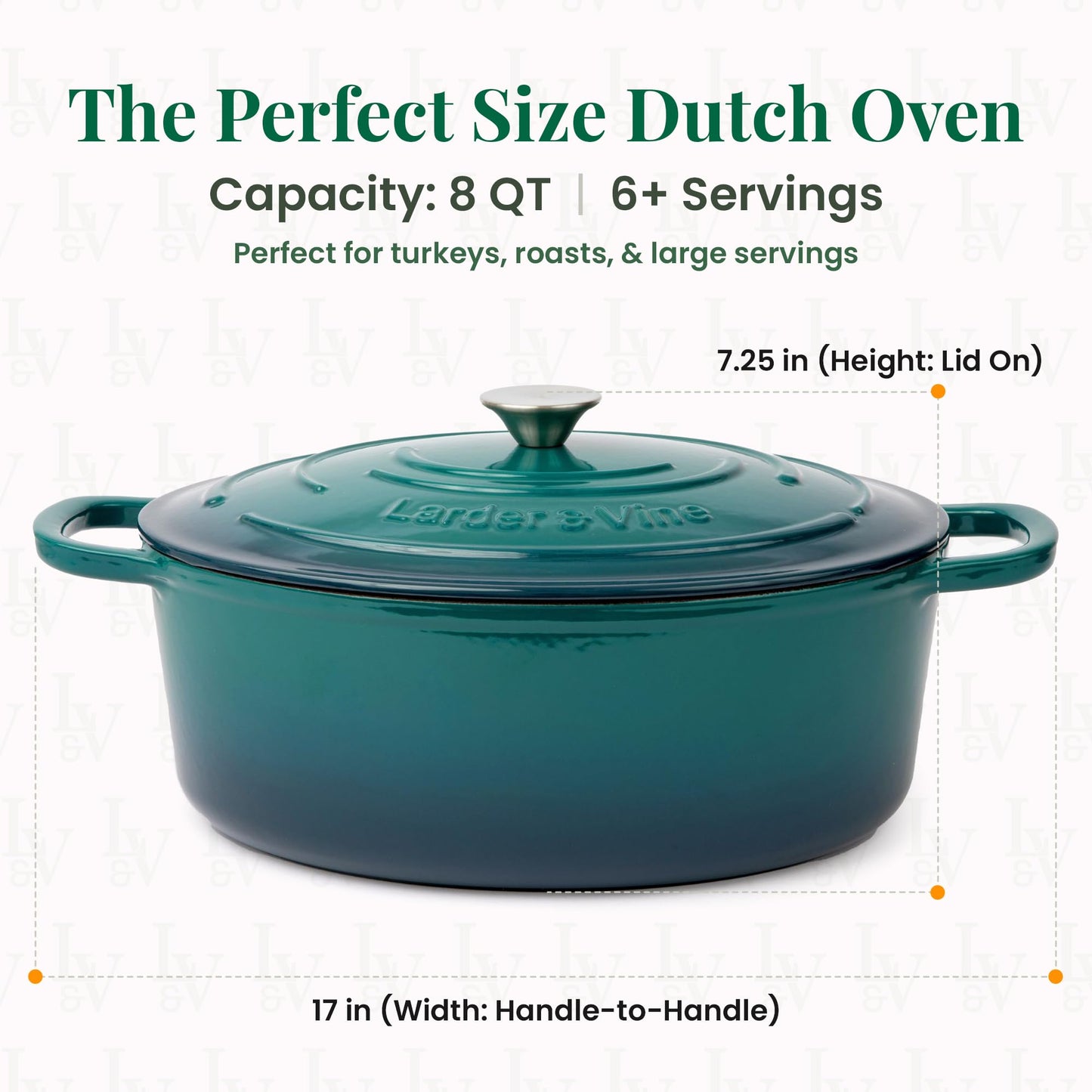 Larder & Vine Enameled Cast Iron 8 qt Dutch Oven Pot with Lid | Bread Baking | Compatible on All Cooktops & Oven Safe to 500° F | Great for Sourdough Bread | Bondi