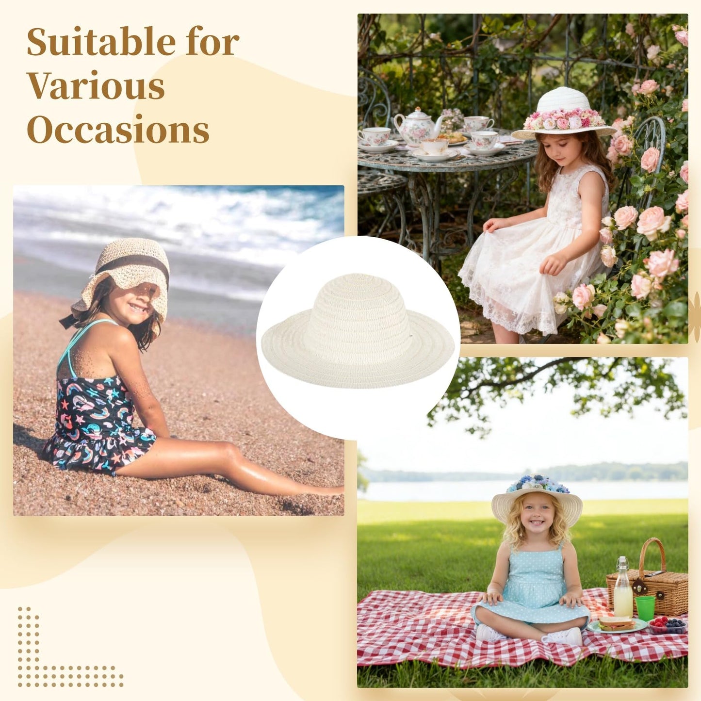OMISTAR 70 Pcs DIY Straw Hat Kit, Tea Party Hats, Paintable Blank Sun Hats with 60 Assorted Faux Flowers, Party Craft Kit for Camping, Picnic, Beach Trip, Dress Up Party