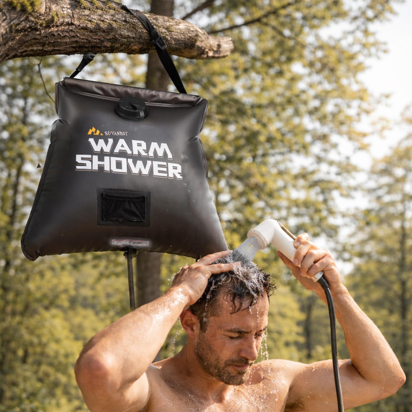 suvast Solar Shower Bag, 4 Gallon/15L, TPU Portable Solar Shower for Camping & Outdoor Cleaning, with Hose and Carry Bag