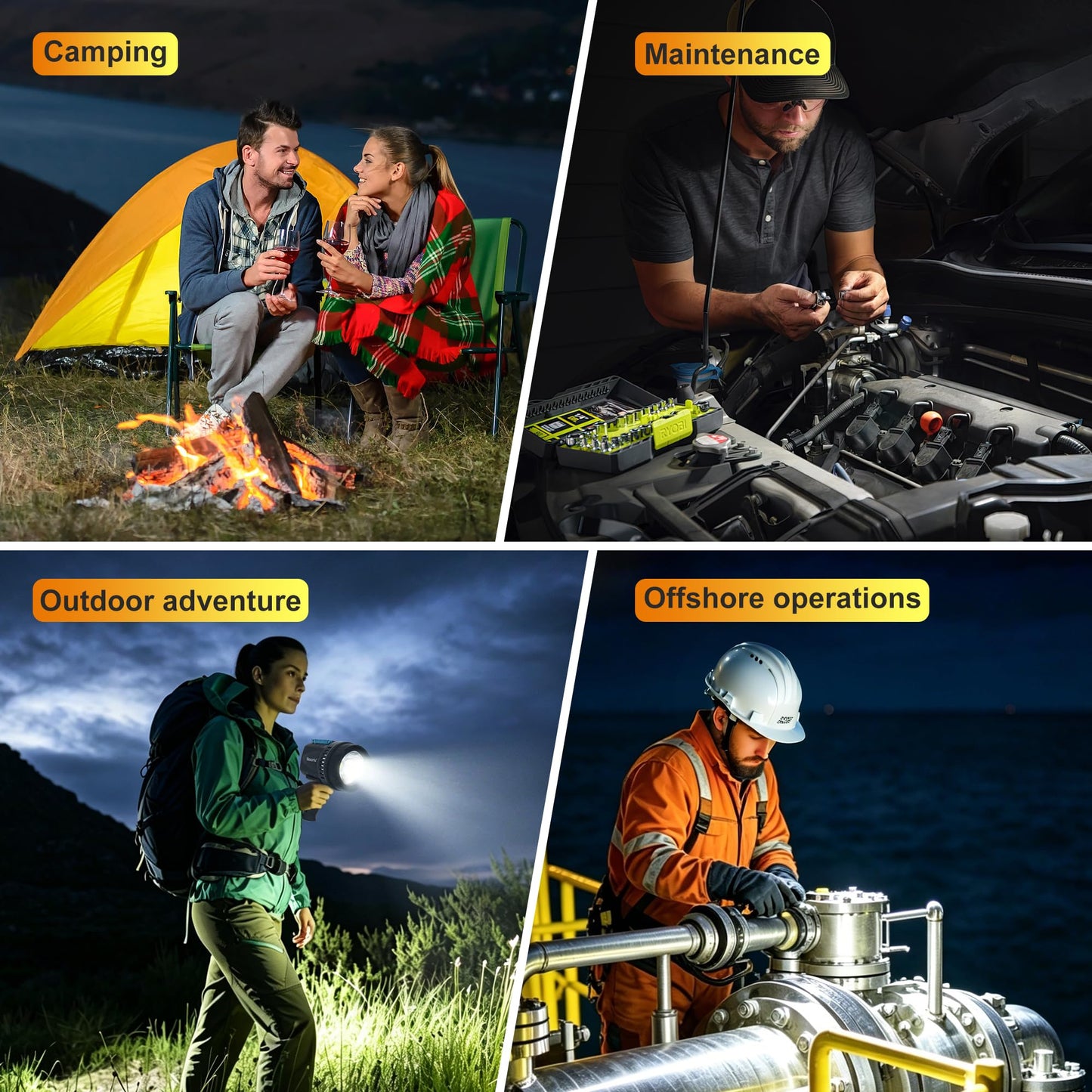 Nexoriu LED Spotlight 10000LM Super Bright, 14.8V 4500mAh Rechargeable Battery, 1500m Long Range Handheld Search Light, IP65 Waterproof with 3 Modes & SOS for Camping, Hunting & Emergency Repair