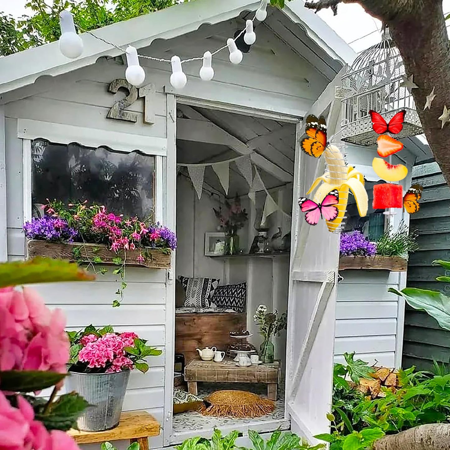 3 Pack Butterfly Banana Feeder, Stainless Steel Outdoor Banana Holder Hanging Butterfly Feeder for Garden Backyard Tree Banana Hammock Attracts Butterflies Bees Birds
