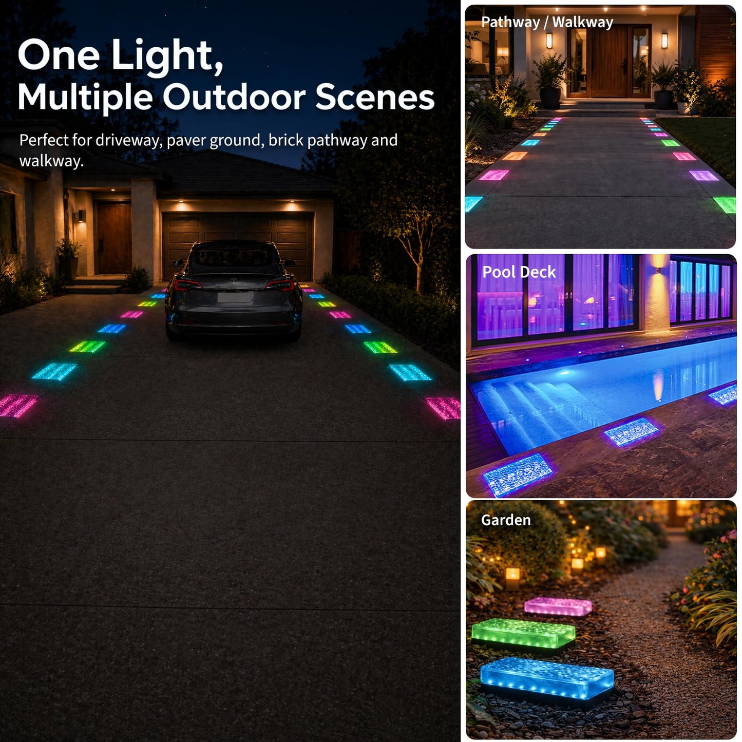 SHONELIGHTING Paver Lights, Solar 12-Color Outdoor Waterproof, In-Ground Brick LED for Driveway & Pathway, Hardscape Pavers, Heavy Duty, RGBW with Remote (6 Pack)