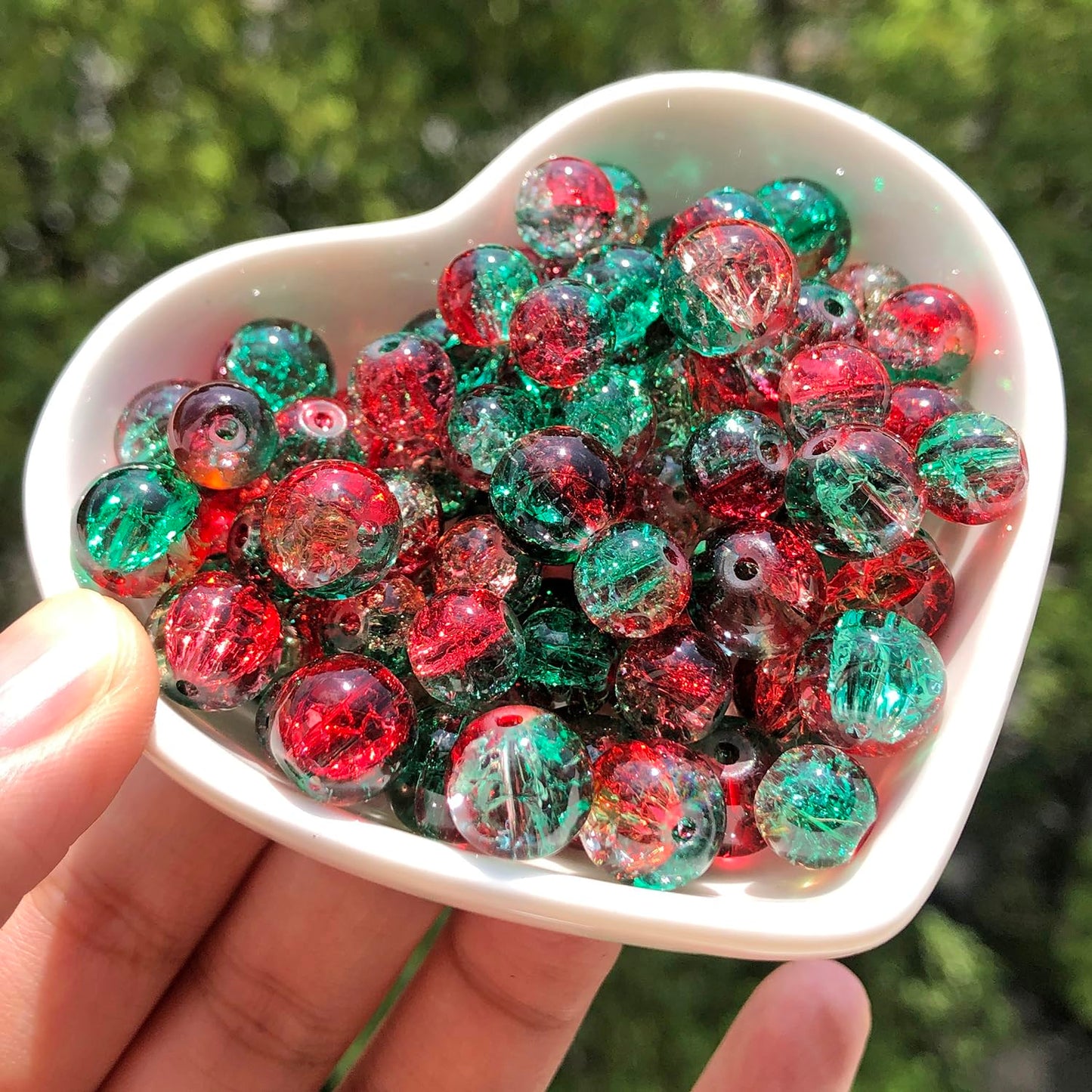 NITOPUPU 100Pcs 10mm Christmas Beads Made of Glass, Round Loose Gemstone Stone Beads for Jewerly Making with Crystal Stretch Cord
