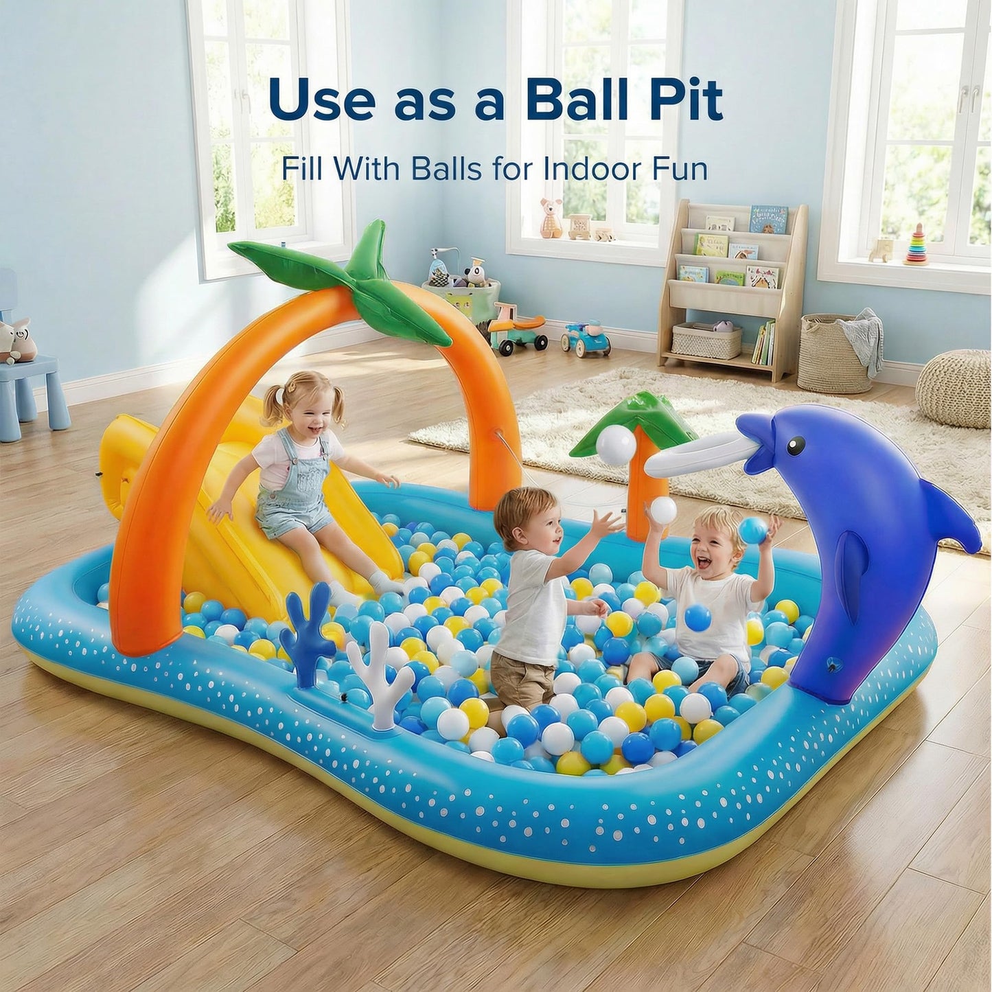 Andola Inflatable Play Center, Kiddie Pool with Slide & Sprinkler – 95"x75"x40" Outdoor Blow-Up Splash Pad Pools for Toddlers Ages 2+, Backyard Kids Water Slide for Summer Fun