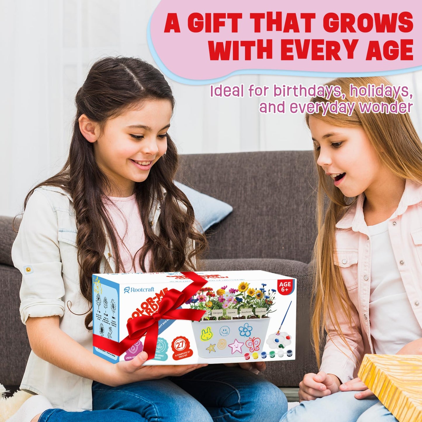 Paint & Plant Kids Gardening Set with 5 Flower Seeds, Arts and Crafts for Kids Ages 4-12, Science STEM Toys for Toddler Education, Birthday Gifts Ideas for Girls & Boys 4 5 6 7 8 9 10 11 12 Year Old