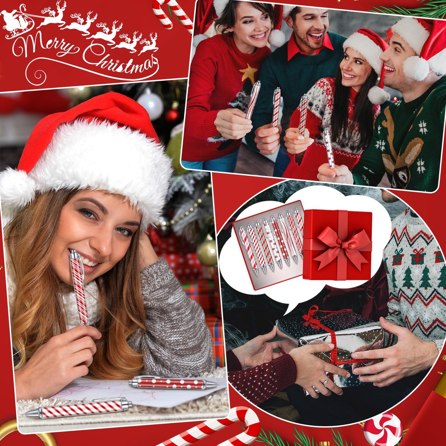 Epakh 24 Pcs Christmas Candy Cane Scented Pens Bulk with Peppermint Candy Scented Ink Ballpoint Pens Christmas Party Gifts Stocking Stuffers Holiday Classroom Gifts Stationery Supplies