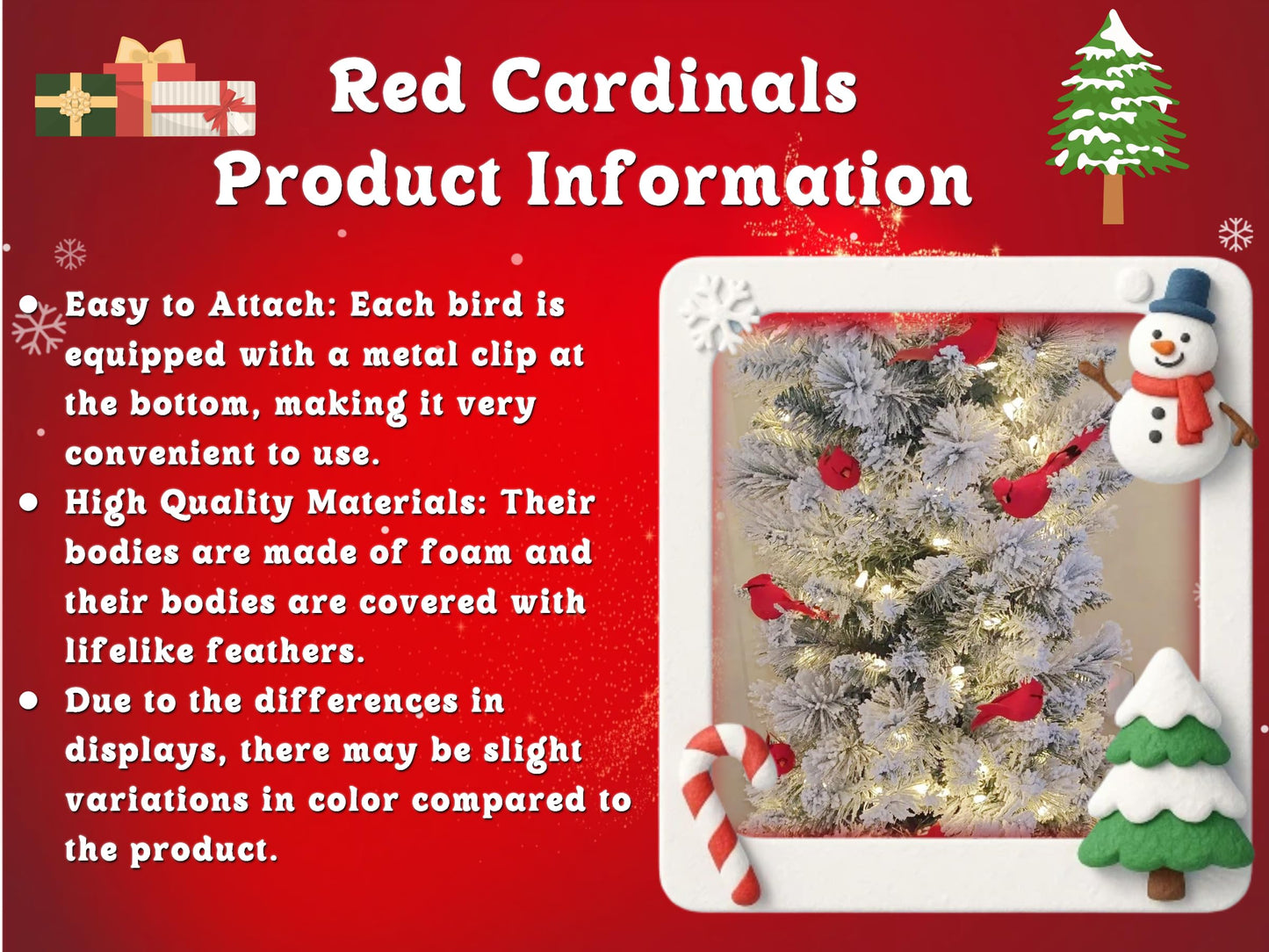NUKAYAI 24Pcs Cardinal Bird Clip Decor, Mini Clip on Red Bird Decortaion for Christmas Tree, DIY Home Wreath Artificial Red Cardinal Gifts for Women Crafts Christmas Tree Ornament