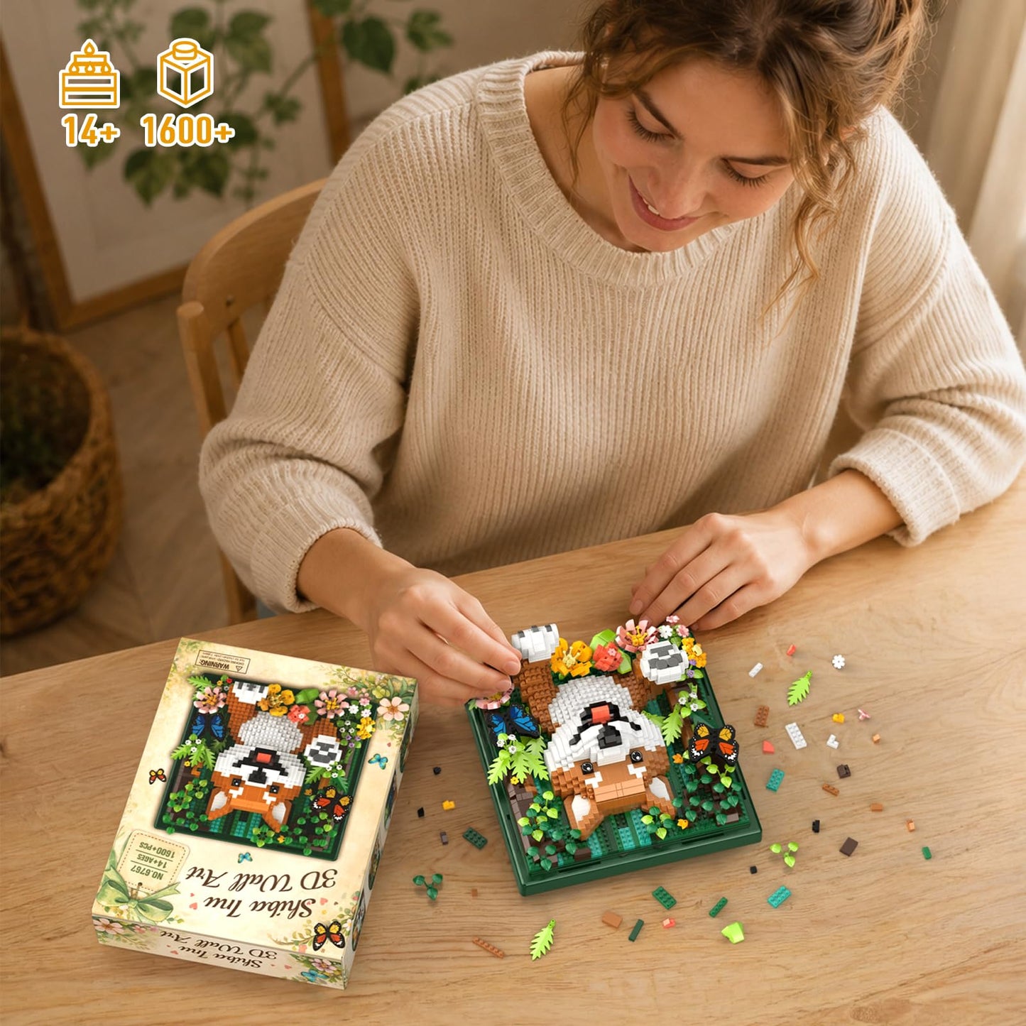 Vziimo Animal 3D Wall Art Micro Building Set, Flowers & Dog Wall Decor Model Kit, Shiba Inu Toys Gifts for Adults, Teens Age 14+(1600+ PCS)