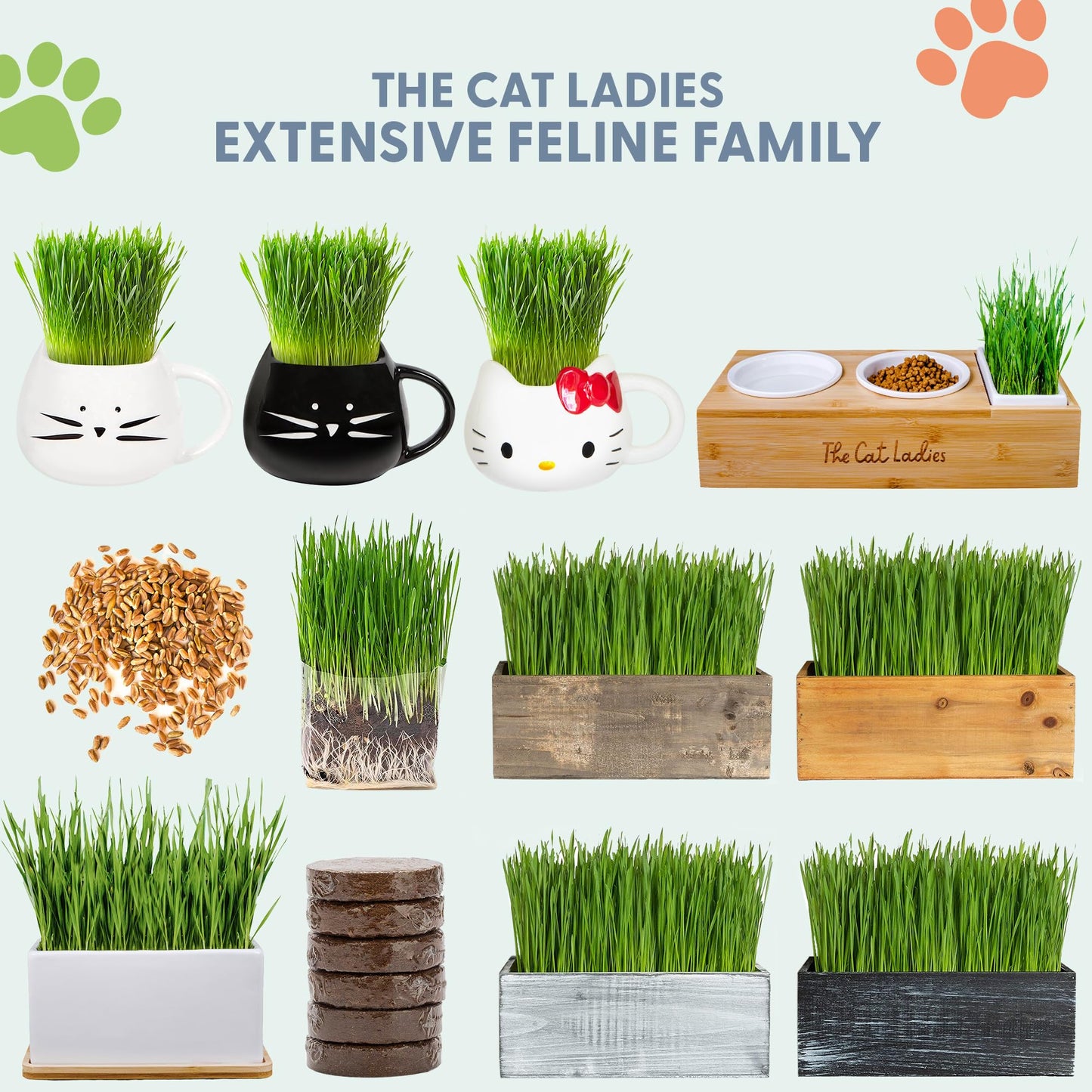 The Cat Ladies Cat Grass for Indoor Cats, Cat Grass Growing Kit with Organic Cat Grass Seed Mix, Soil and Ceramic Cat Planter, Pet Grass for Cats, Natural Hairball Remedy, Cat Gifts
