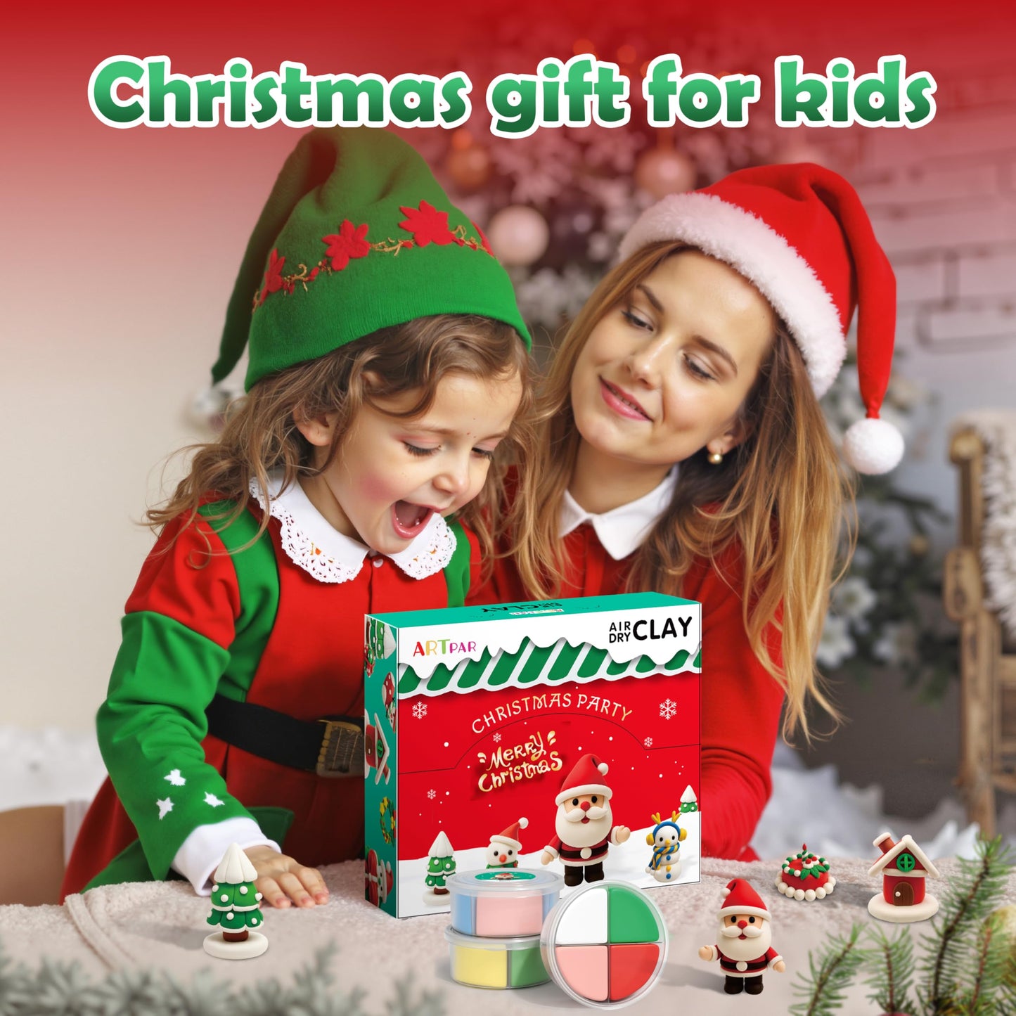 ARTPAR Air Dry Clay Kit for Kids,Christmas Crafts Supplies,12 Boxes Modeling Magic Clay Kit with Sculpting Tools Tutorials,Xmas Snowman Holiday Party Decor Gifts for Boys & Girls Age 3-12 Years