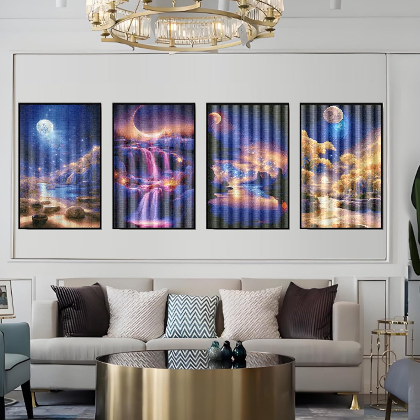 Josongslax Diamond Painting Kits with Storage Containers, 4 Pack 5D Diamond Art Kits for Adults, Arts Crafts for Adult DIY Home Wall Aesthetic Decor Gift 12 x 16 Inch, Moonlight Scenery