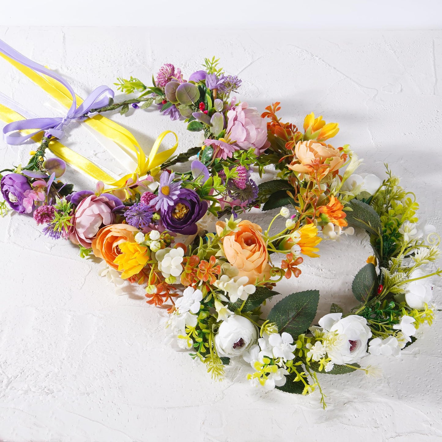 KorViSHOW Purple Flower Crown Headband, Artificial Fairy Daisy Floral Headpiece, Forest Boho Bridal Flower Crown for Women Girls Maternity Renaissance Weeding Festivals Birthday Hair Accessories
