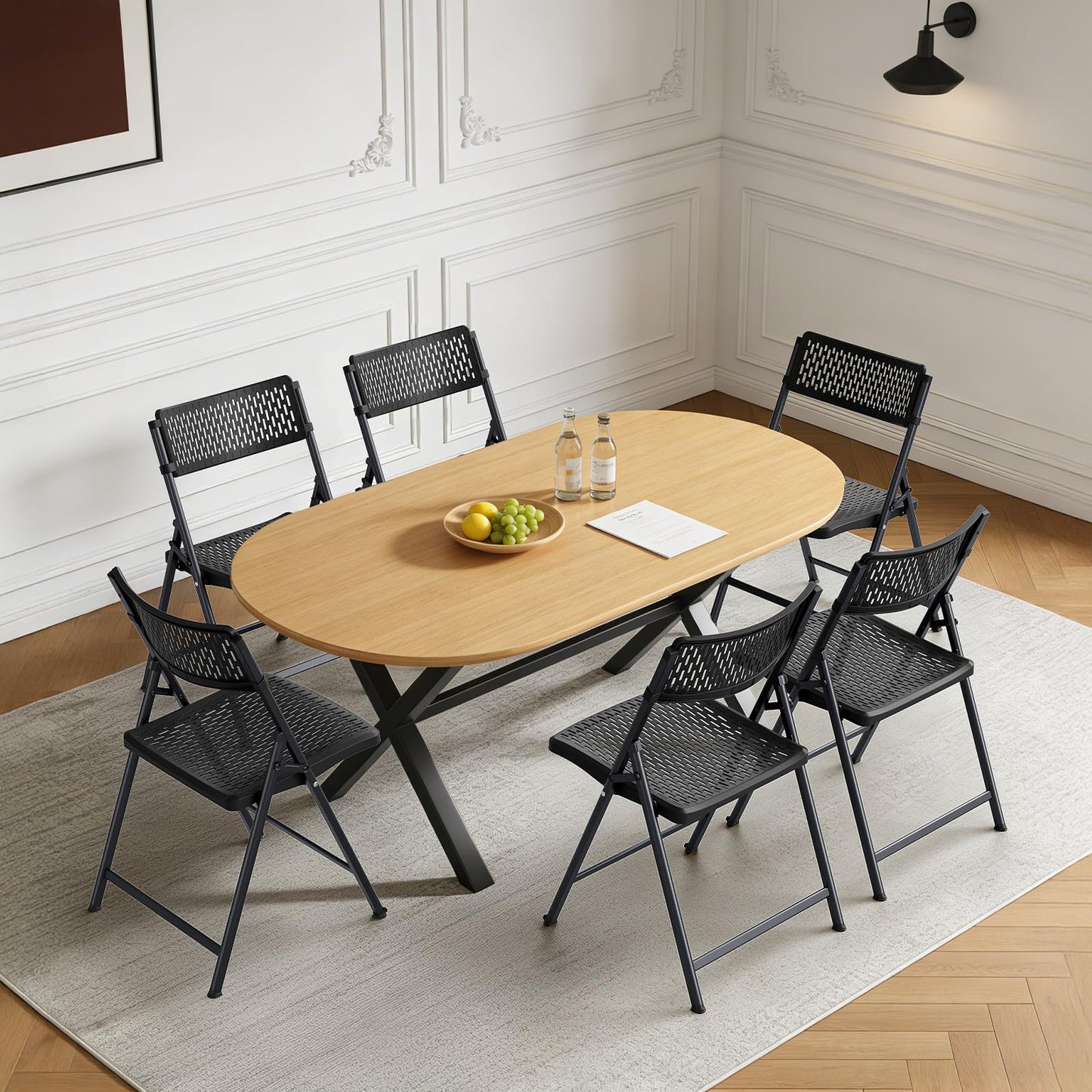 FurniEdge Black Folding Chairs 4-Pack, Breathable Plastic for Card Tables & Indoor Outdoor, Easy-Clean & Supports 400 Lbs